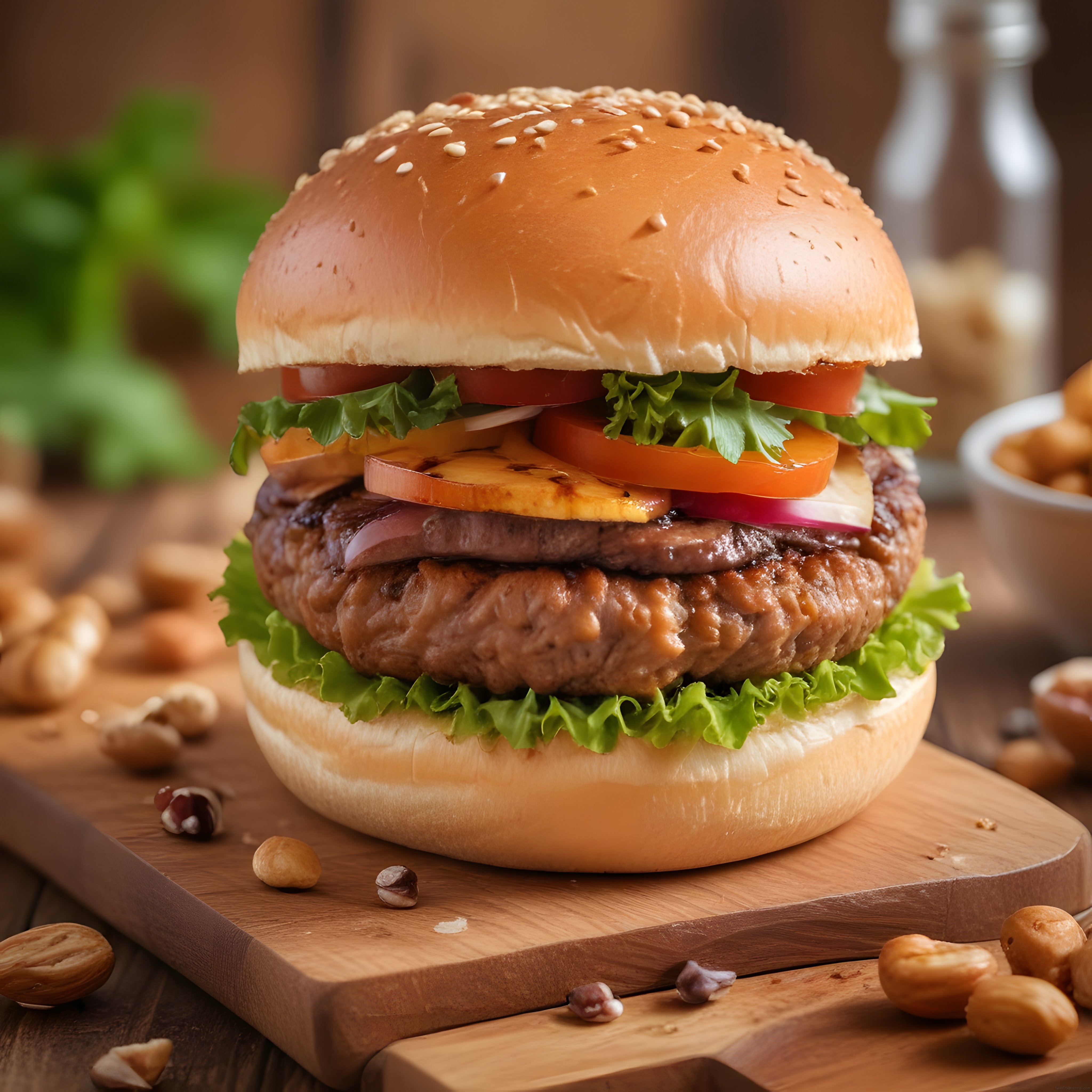 Sıcacık Susamlı Ekmek Arasında Nefis Izgara Köfteli Hamburger