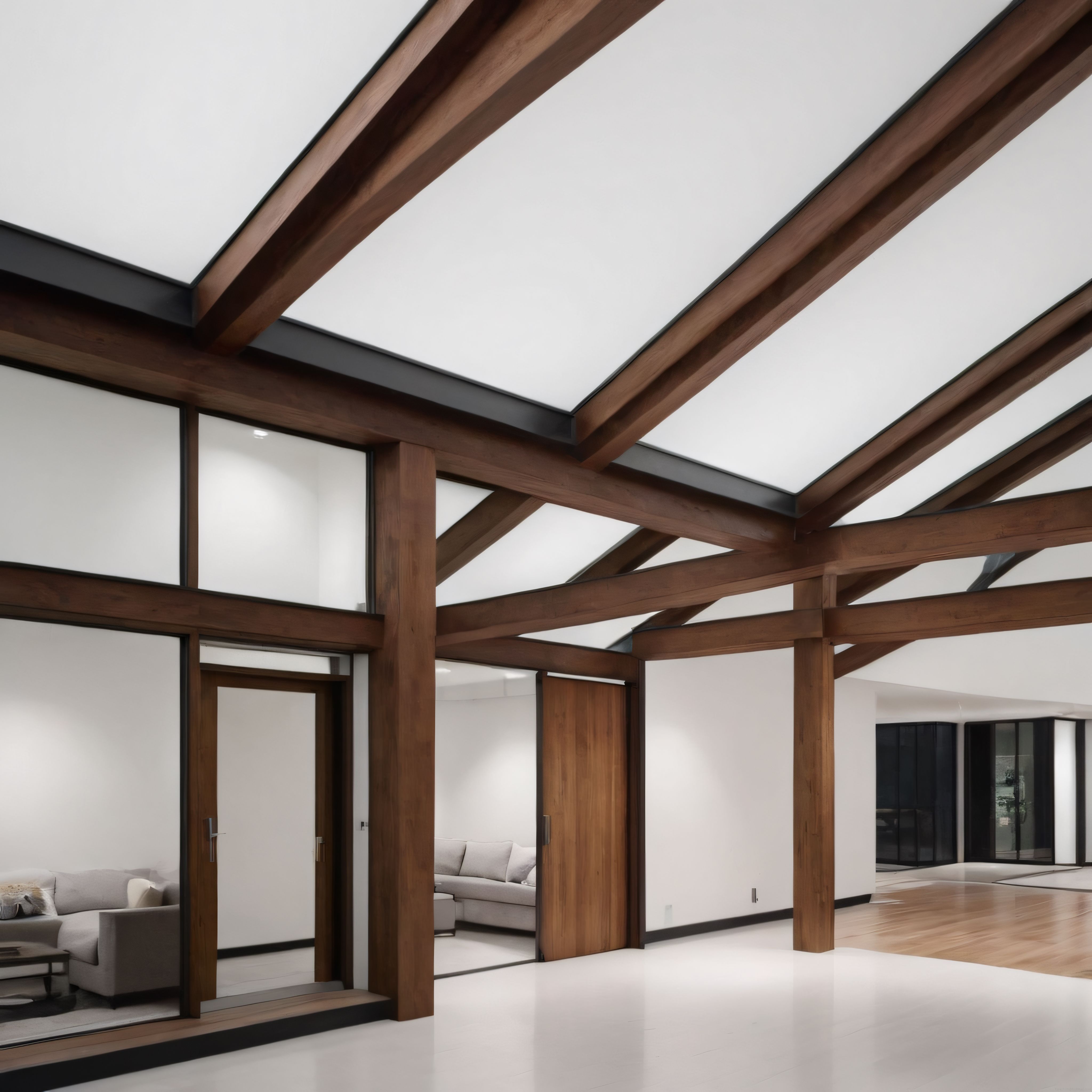 Sıcak Ahşap Kirişlerin Hakim Olduğu Modern ve Lüks Villa İç Mekan Tasarımı