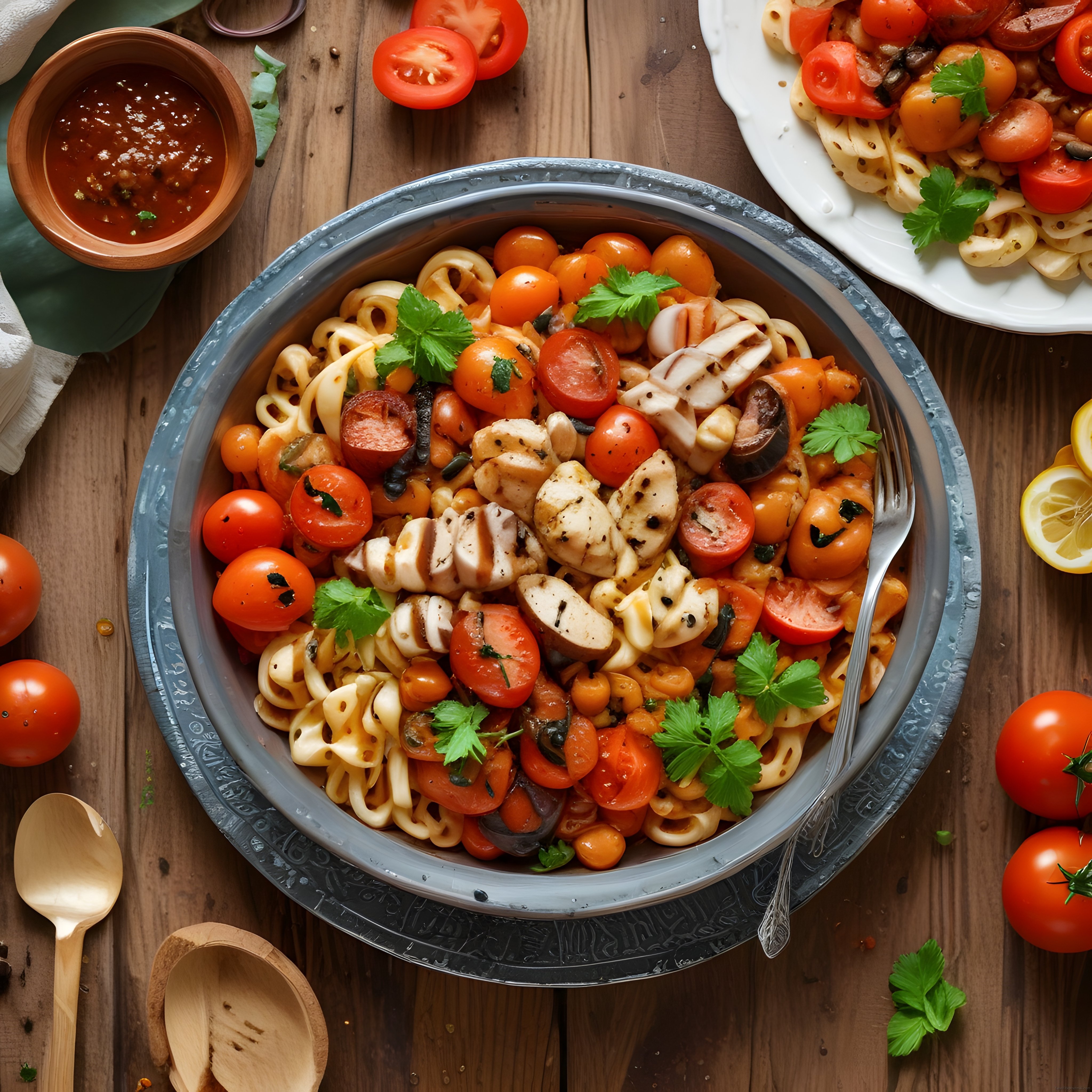 Sıcak Baharatlı Tavuklu Noodle ve Domatesli Kase: Rustik Sofra Lezzeti