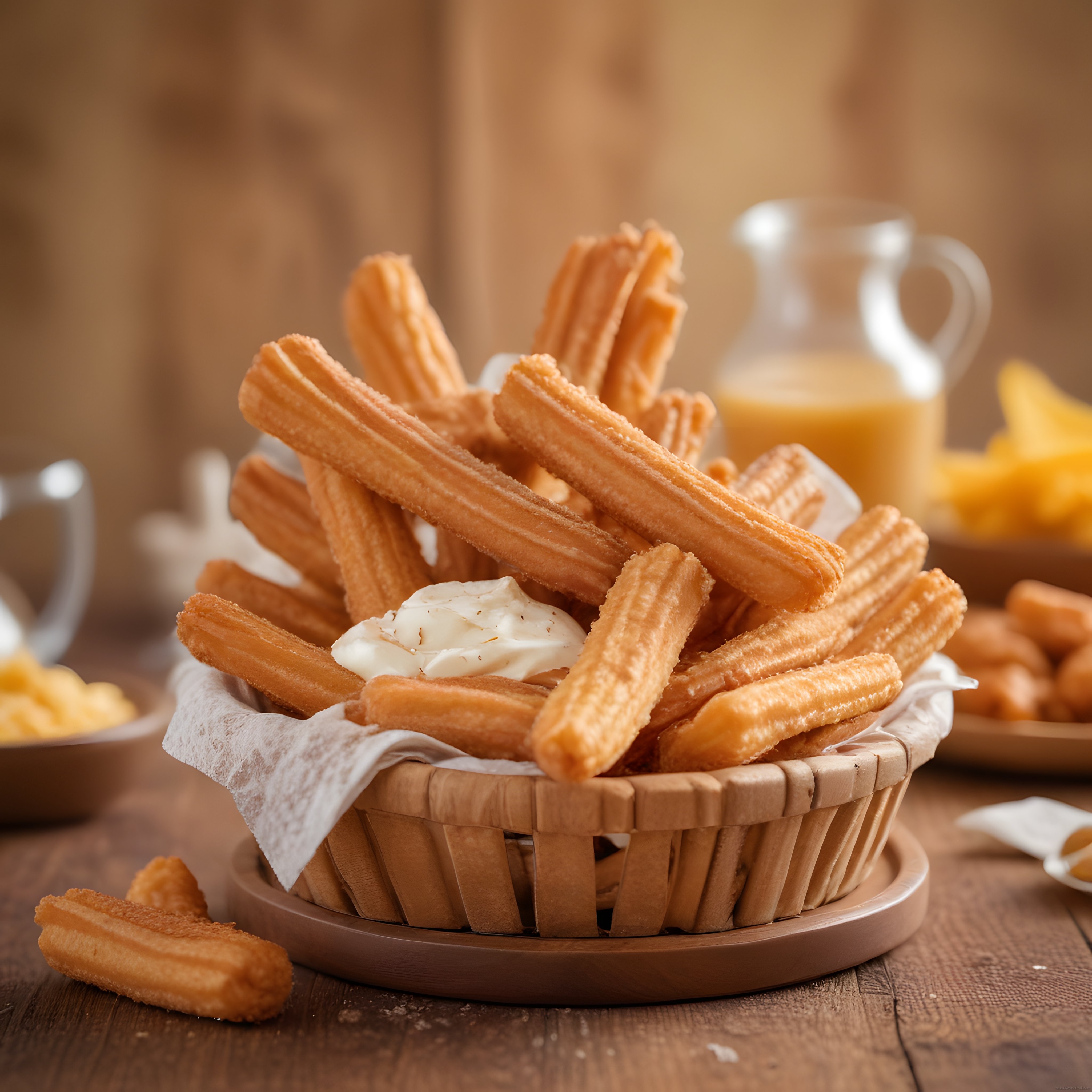 Sıcak Churros ve Krema: Ahşap Sepette Çıtır İspanyol Tatlı Sunumu