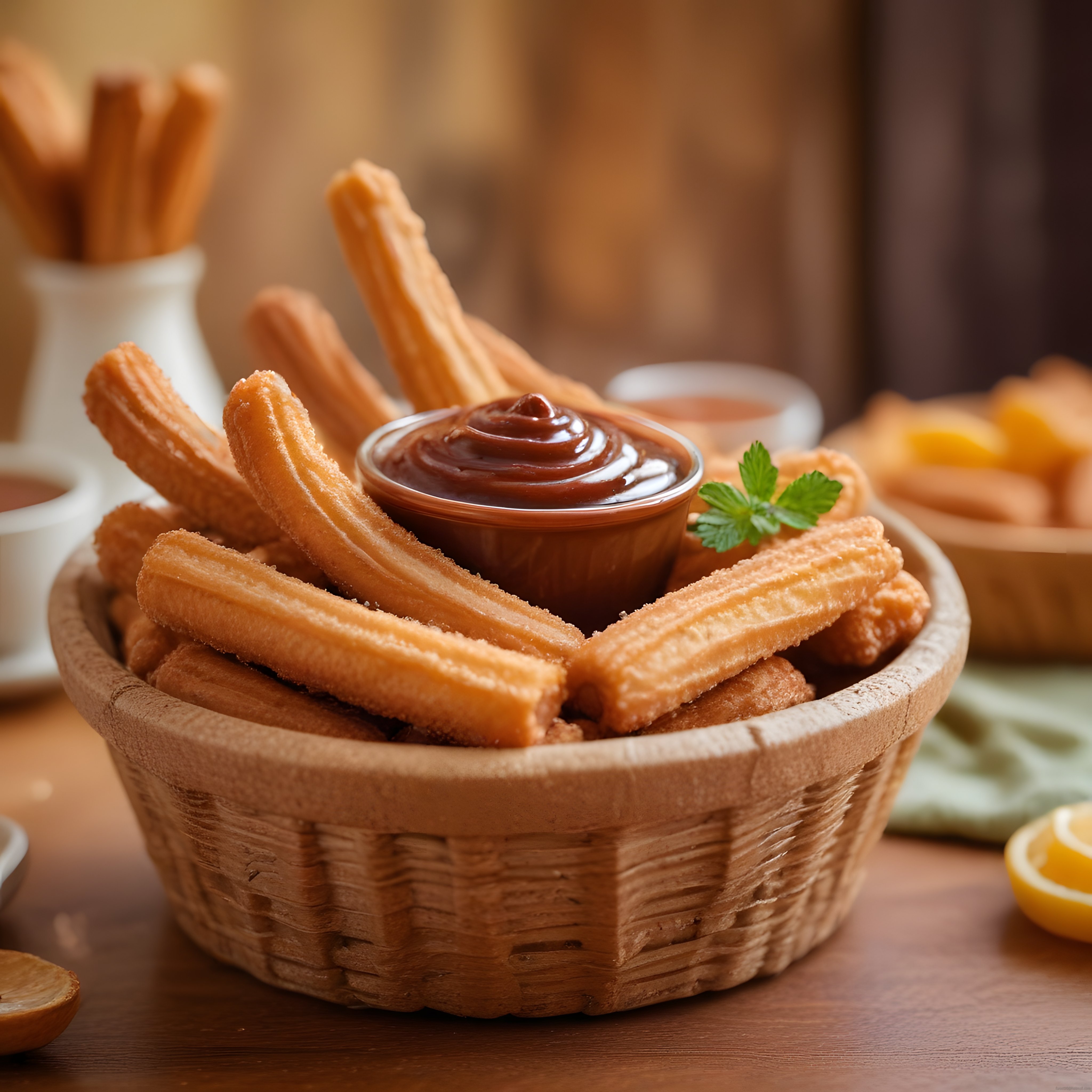 Sıcak Çikolata Soslu ve Taze Naneli Ahşap Kâsede Churros Keyfi