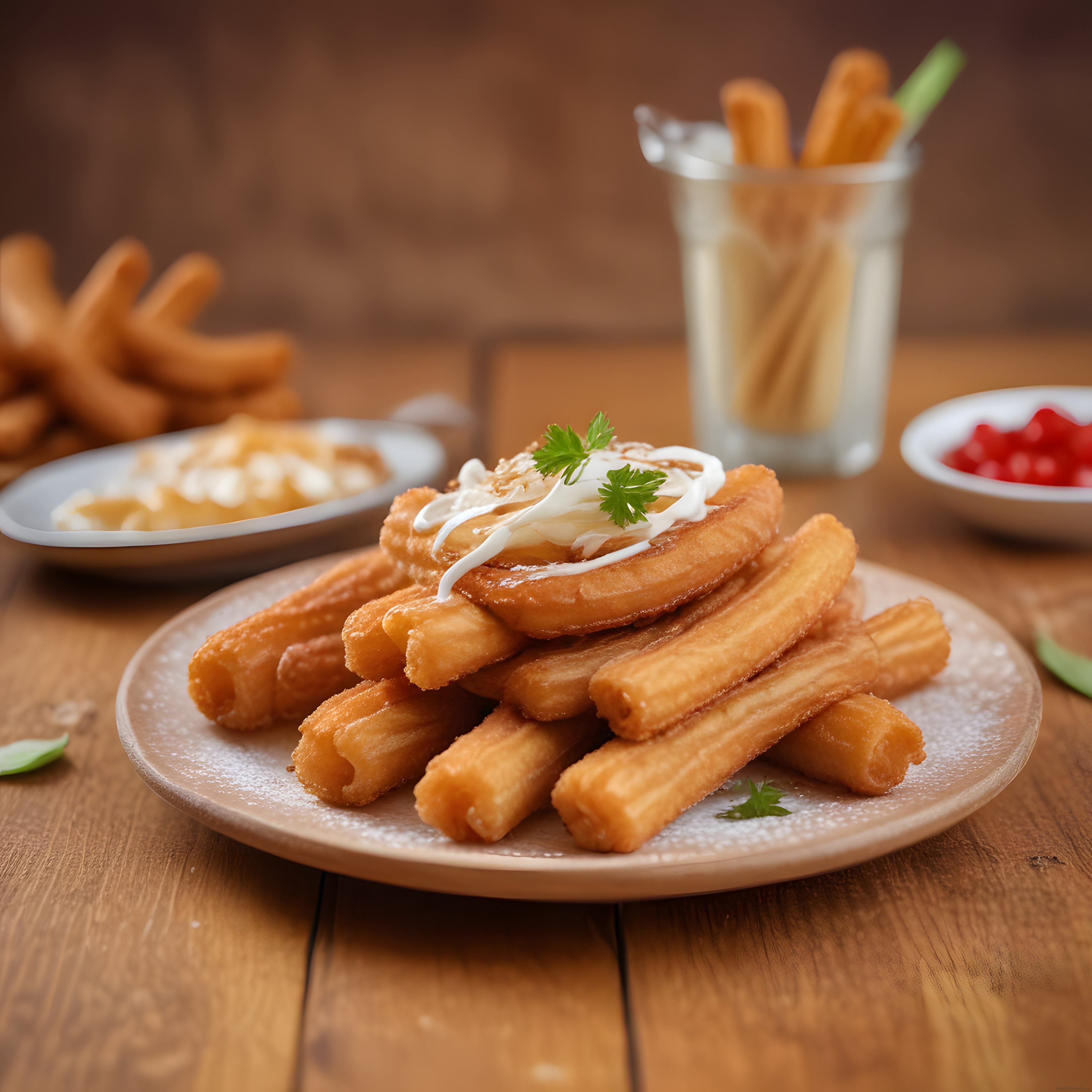 Sıcak Çıtır Churros: Krema Soslu ve Pudra Şekerli İspanyol Tatlısı Sunumu