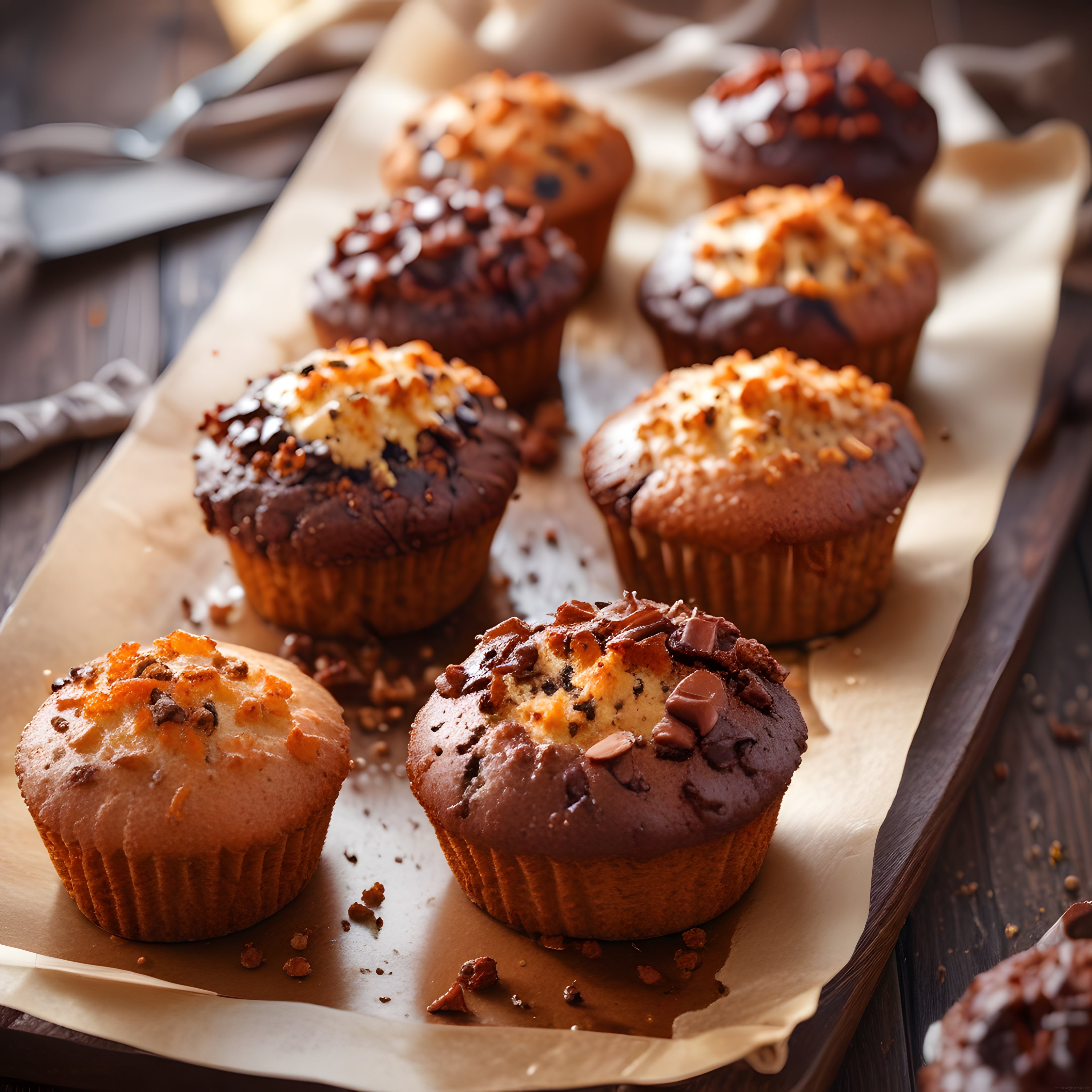 Sıcak Fırından Çikolata ve Krokanlı Muffin Keklerinin Lezzetli Sunumu
