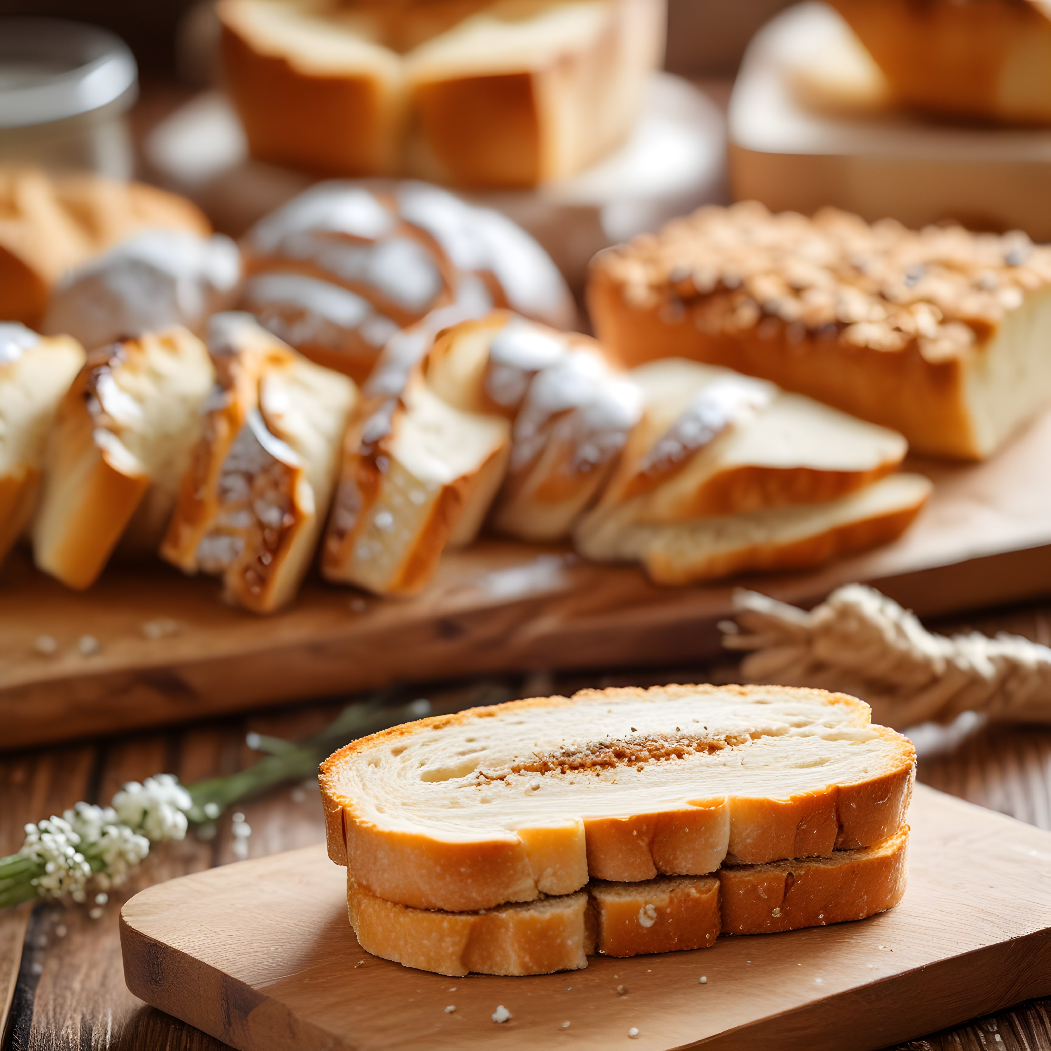 Sıcak Fırından Yeni Çıkmış Taze Ekmek Çeşitleri ve Tost Dilimleri Sunumu