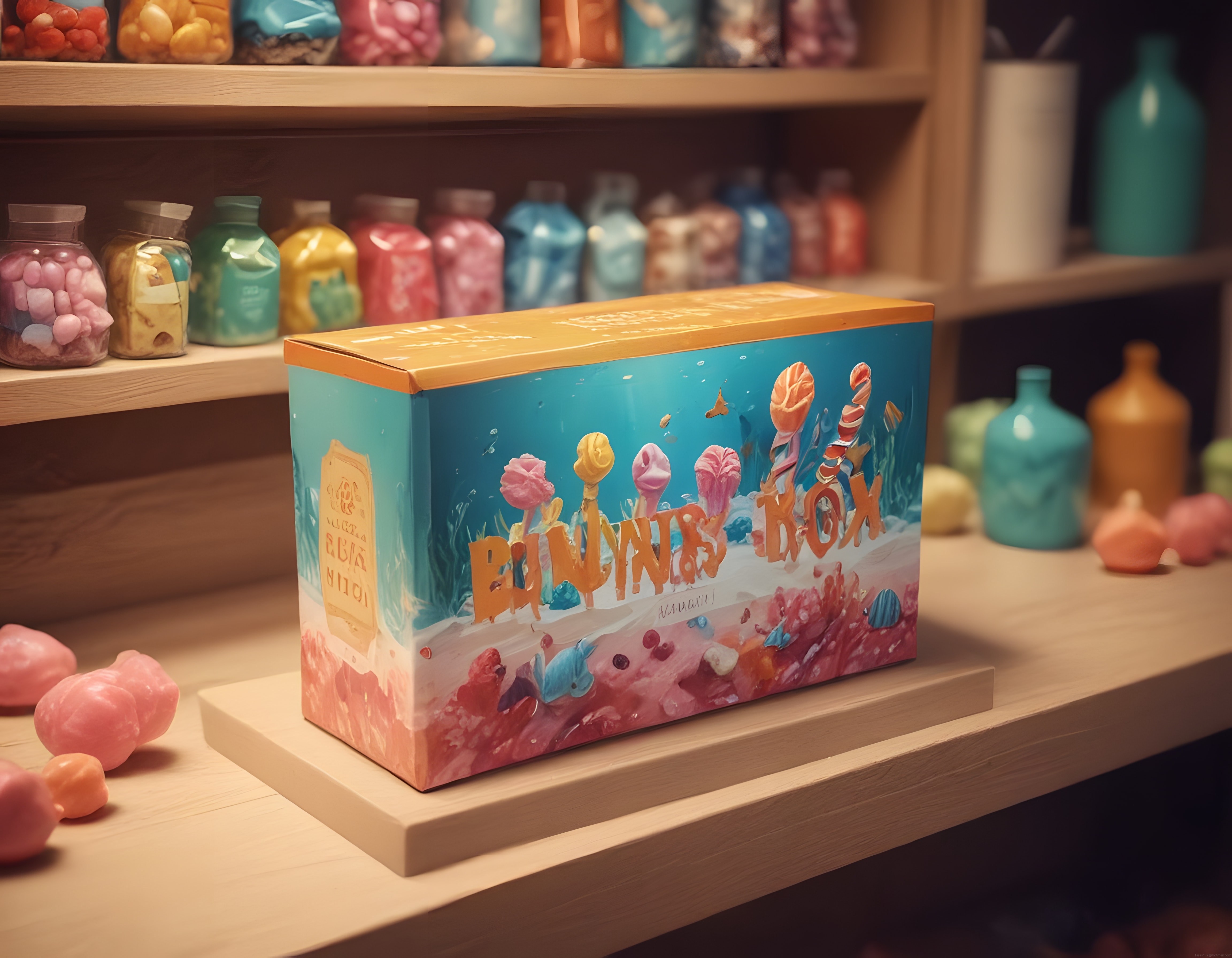 Sıcak Işıklı Şeker Dükkanında Bunny's Box Tatlı Kutusu ve Renkli Şekerler Sıcak Işıklı Şeker Dükkanında Bunny's Box Tatlı Kutusu ve Renkli Şekerler