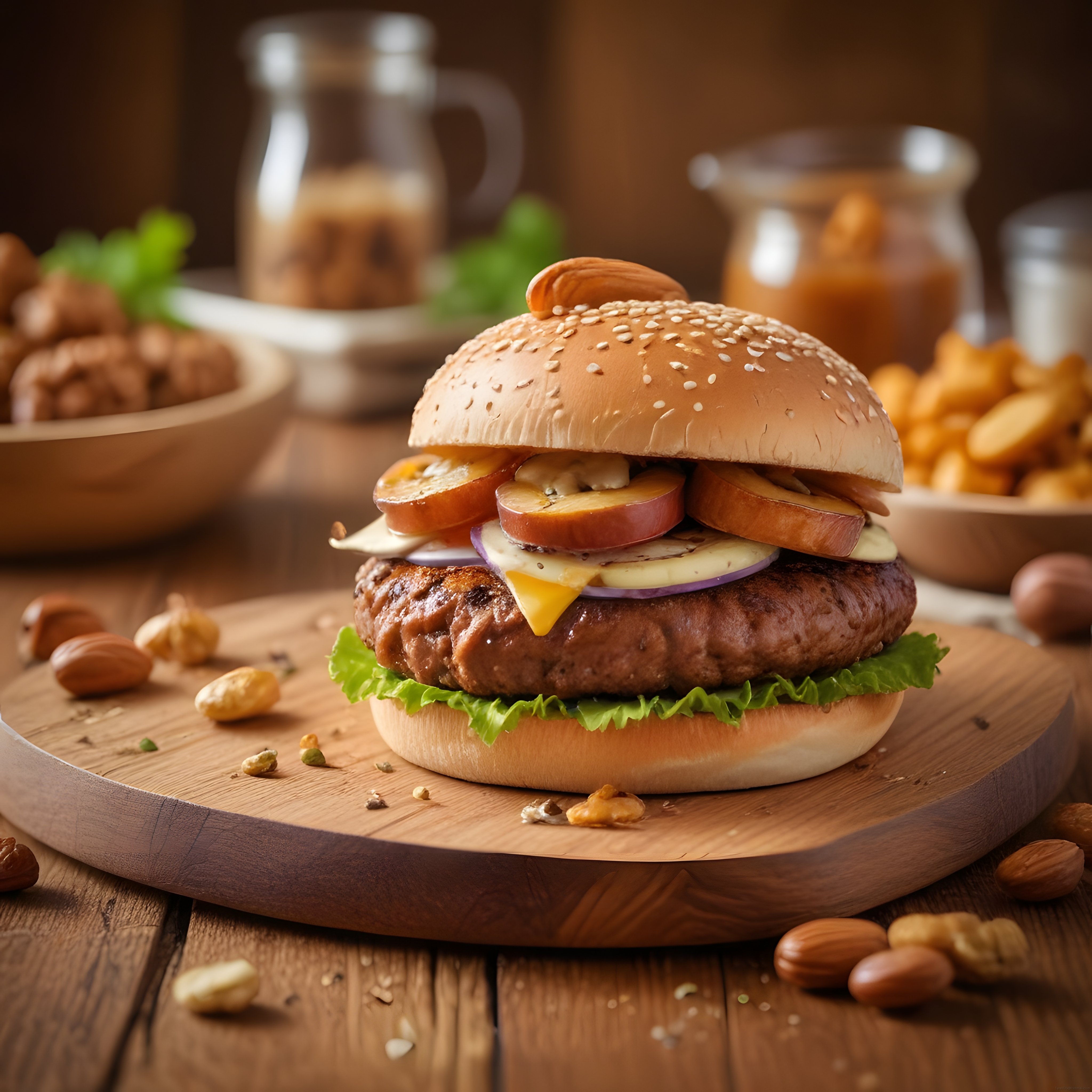 Sıcak Izgara Köfteli Susamlı Hamburger ve Çıtır Patates Kızartması Sunumu