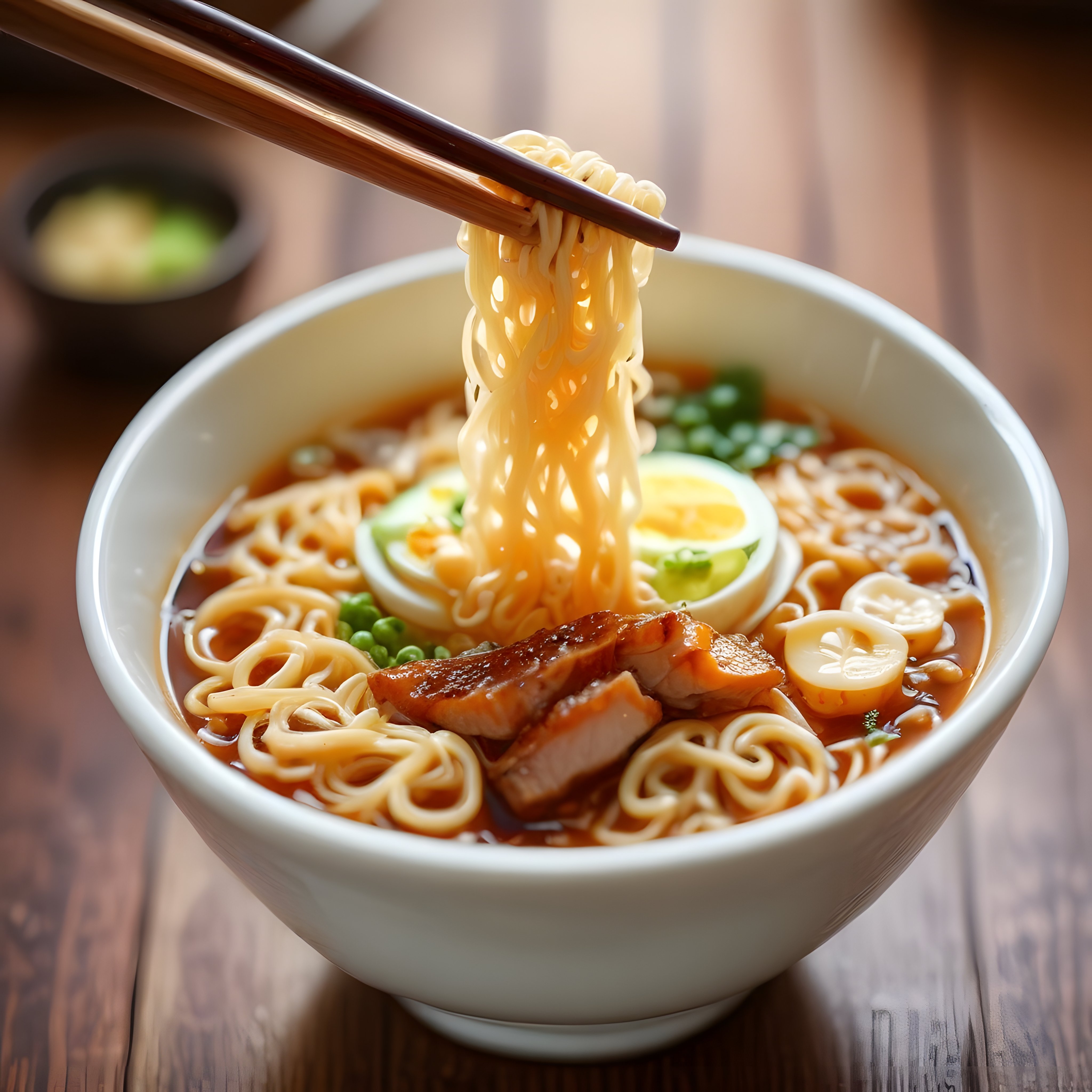 Sıcak Japon Ramen Kasesi: Chopsticklerle Kaldırılan Erişte ve Baharatlı Et Suyu