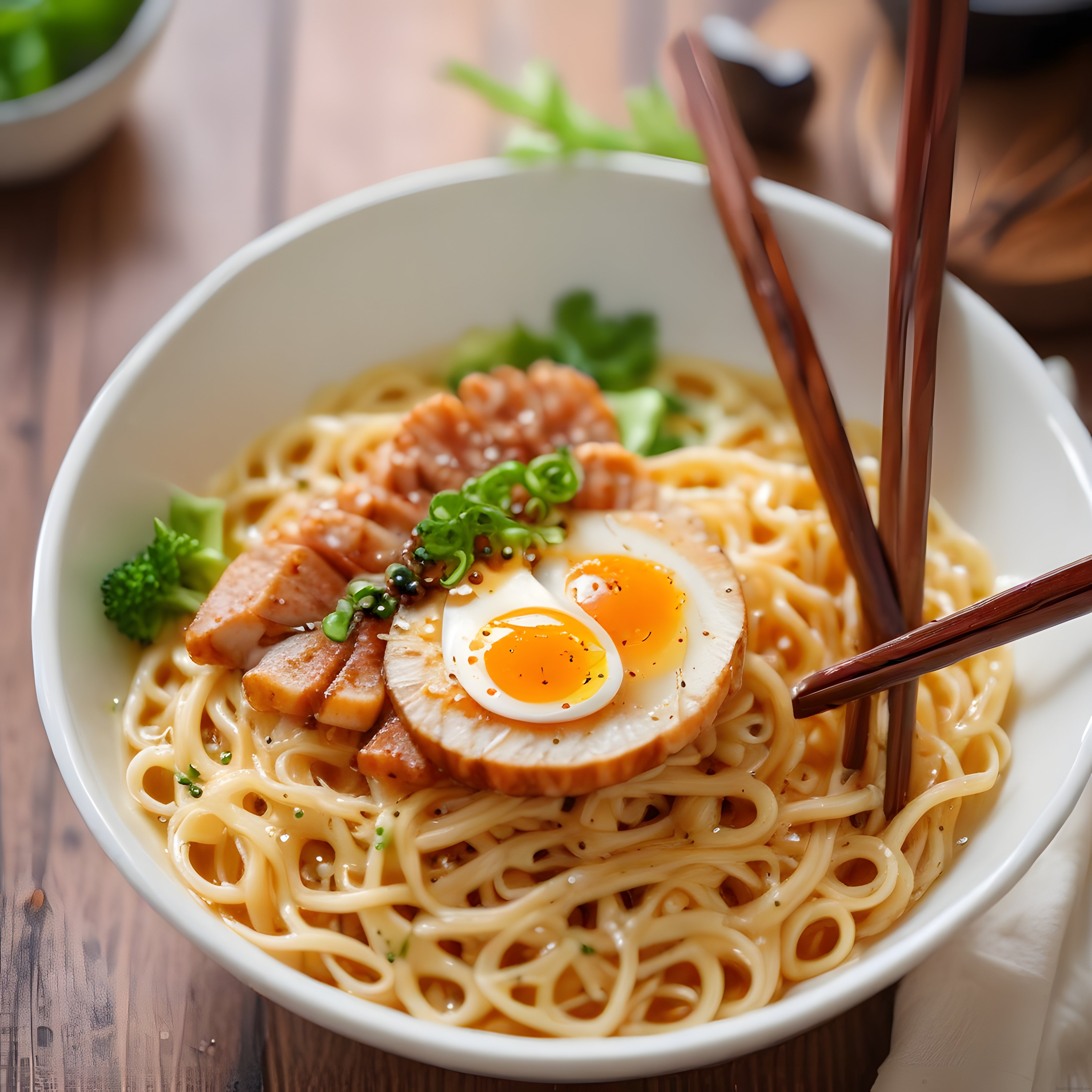 Sıcak Japon Ramen Kasesi: Yumuşak Erişte, Haşlanmış Yumurta ve Et Dilimi