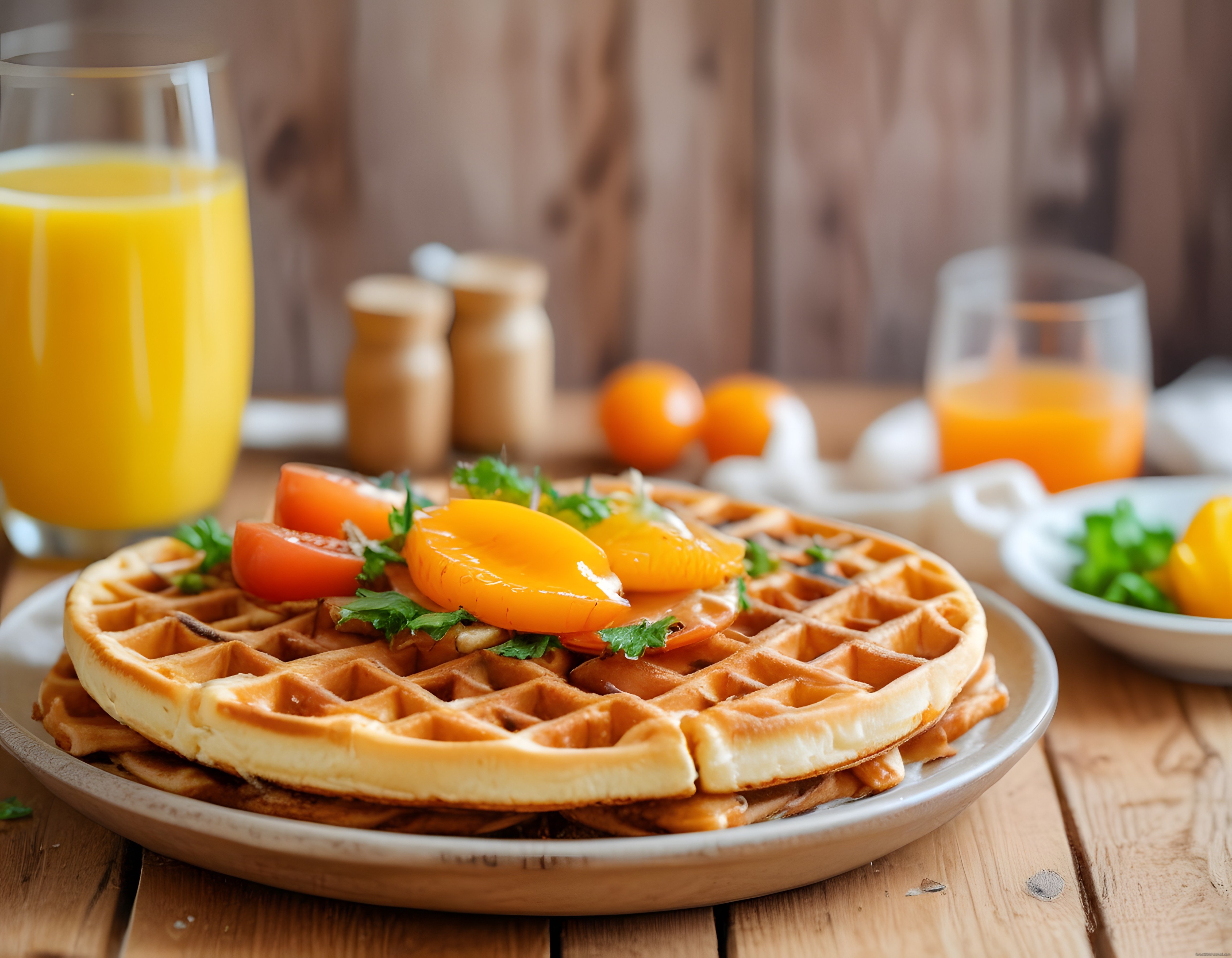 Sıcak Kahvaltı Keyfi: Portakal Soslu Waffle ve Taze Portakal Suyu