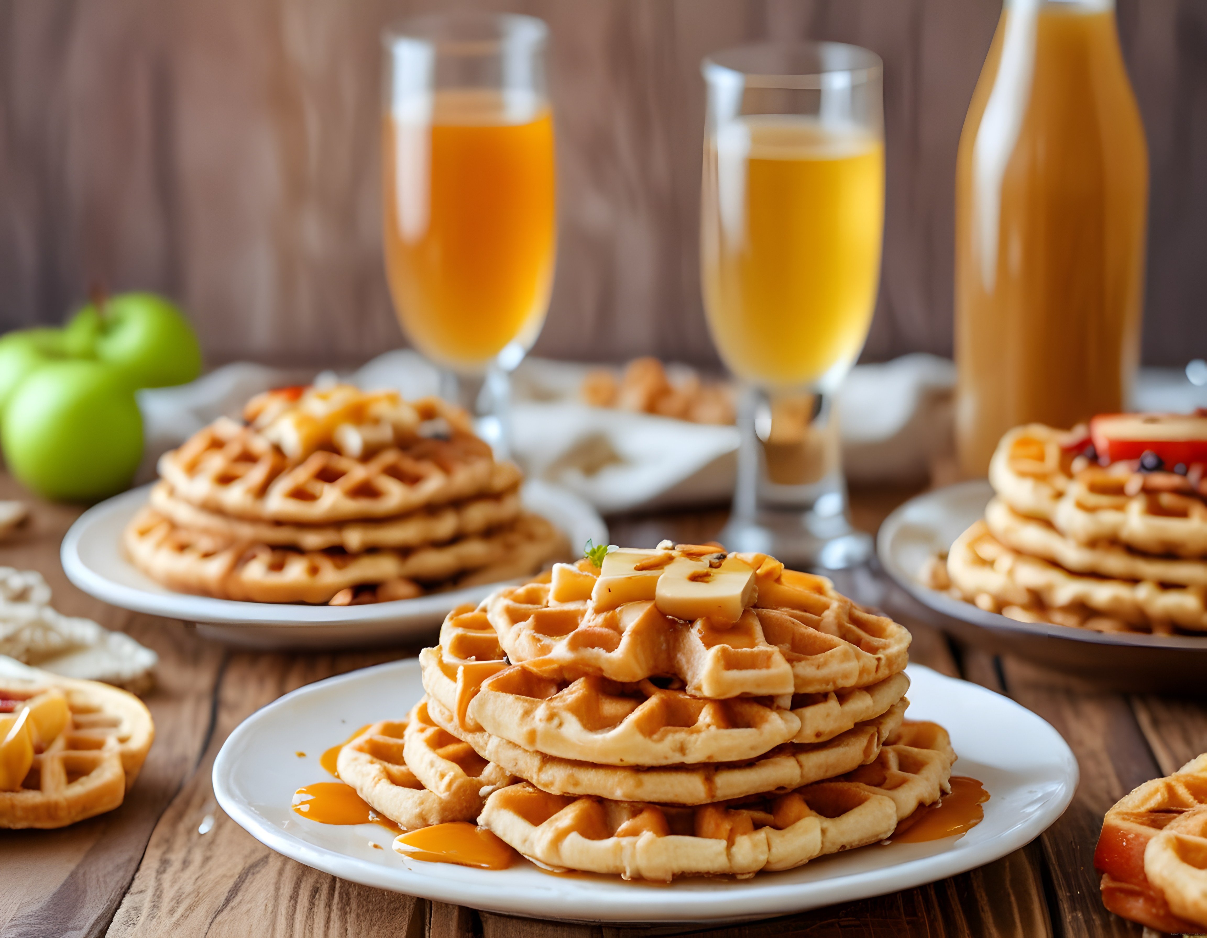 Sıcak Karamel Soslu Waffle Kulesi ve Elma Suyuyla Rüya Gibi Kahvaltı