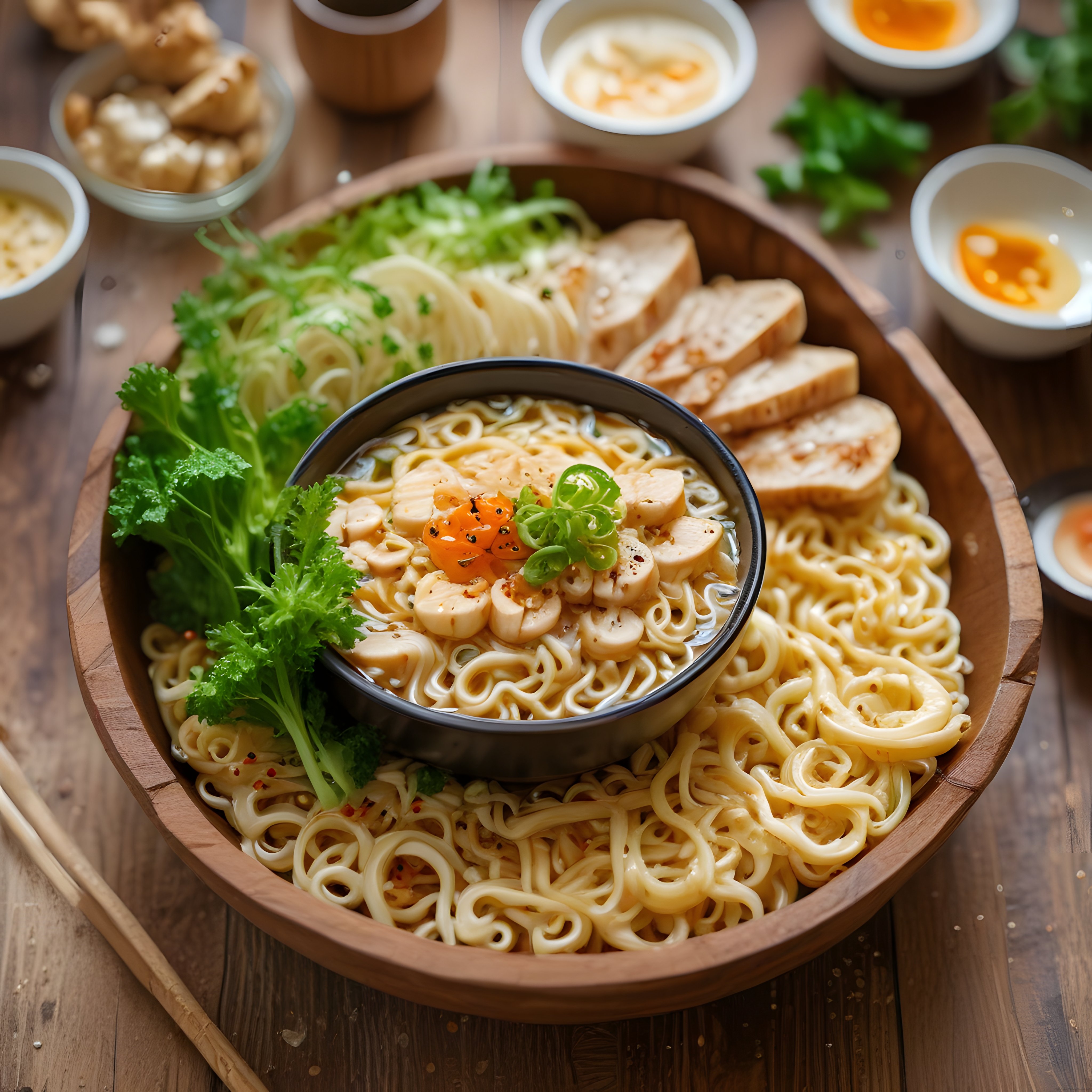 Sıcak Ramen Kasesi: Sebzeli ve Baharatlı Noodle Çorbası ile Asya Sunumu