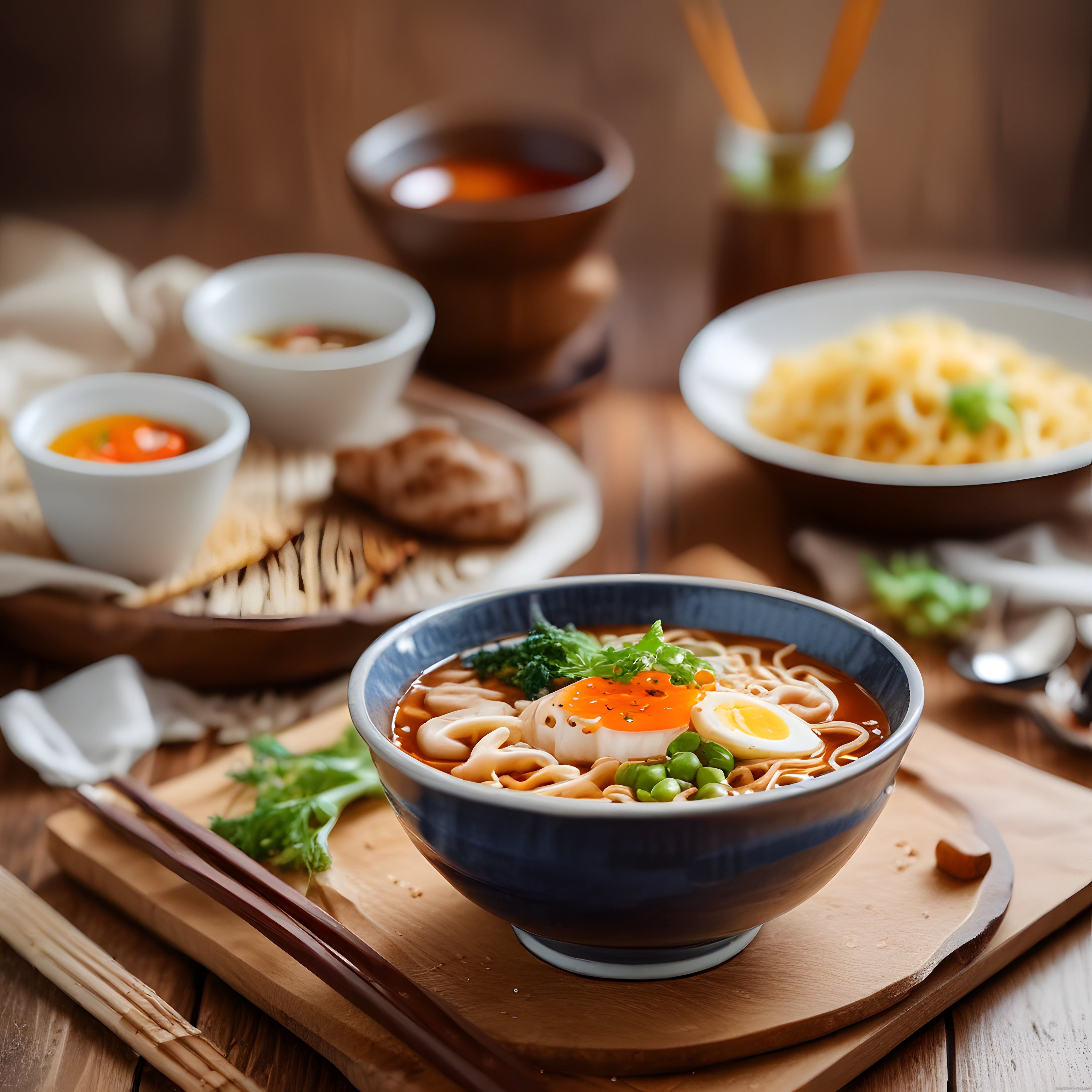 Sıcak Ramen Kasesi ve Japon Mutfağı Sunumuyla Göz Doyurucu Bir Sofra