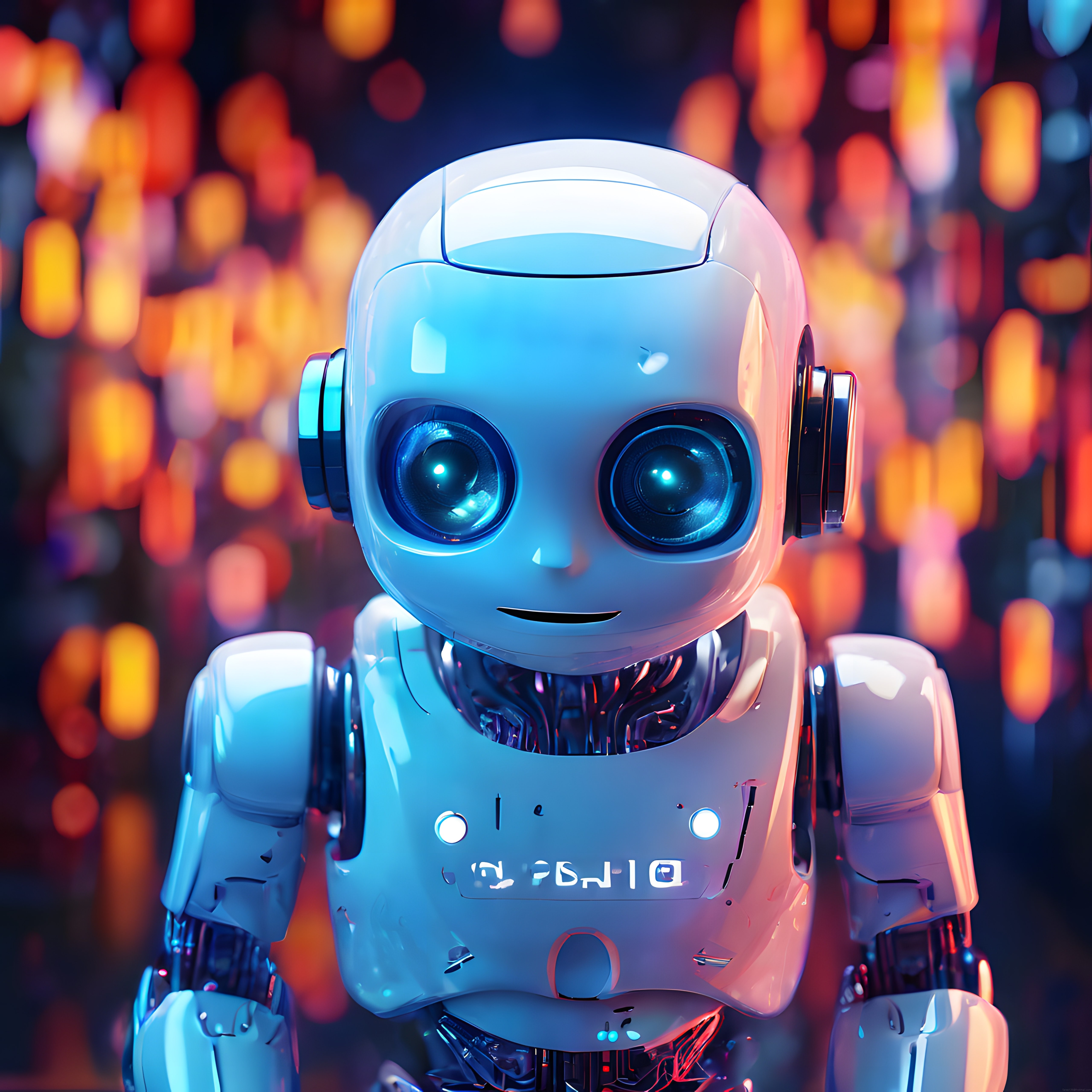 Sıcak Renkli Bokeh Arka Planda Gülümseyen Modern Beyaz Robot