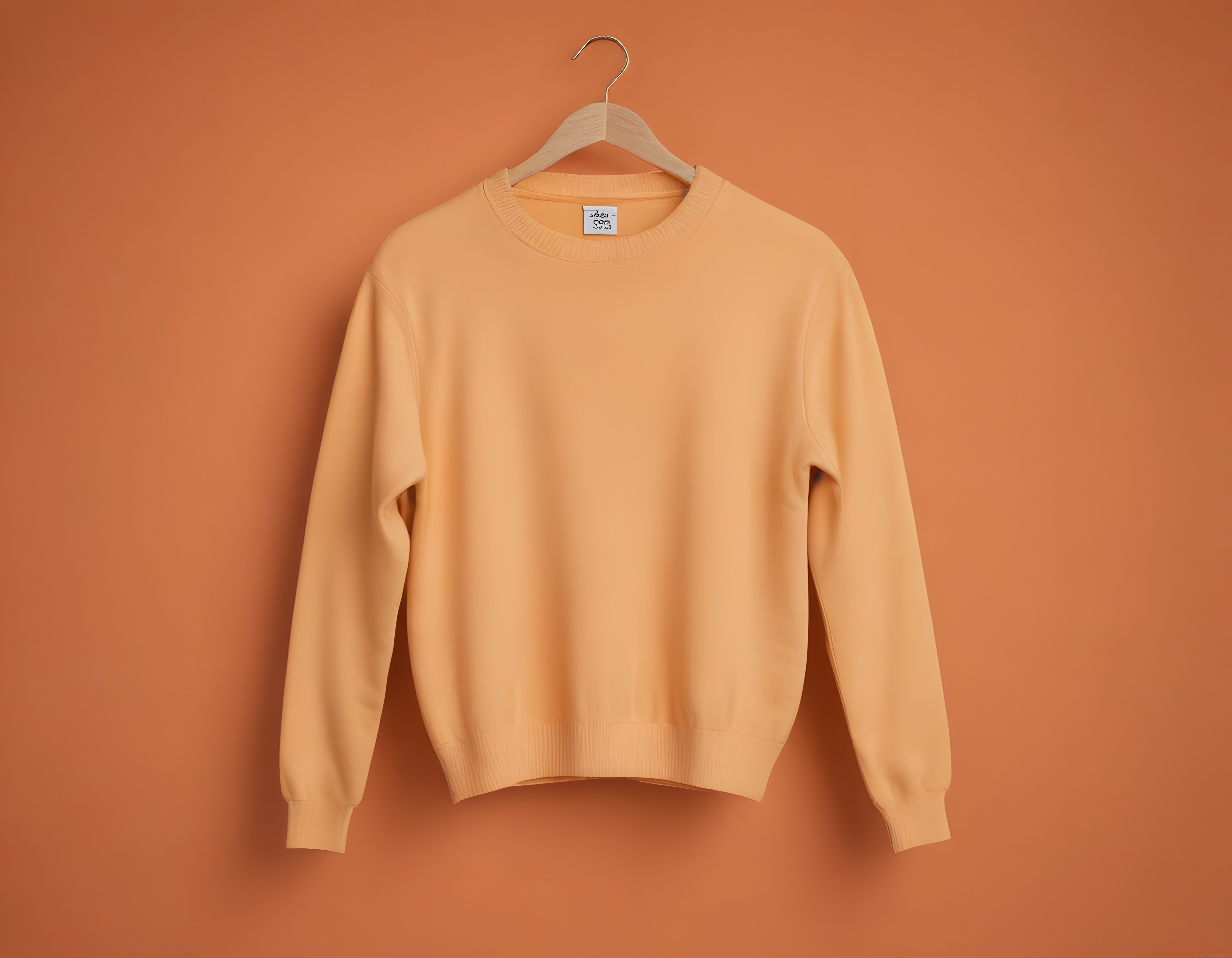Sıcak Tonlarda Bej Bisiklet Yaka Oversize Sweatshirt ve Ahşap Askı Detayı