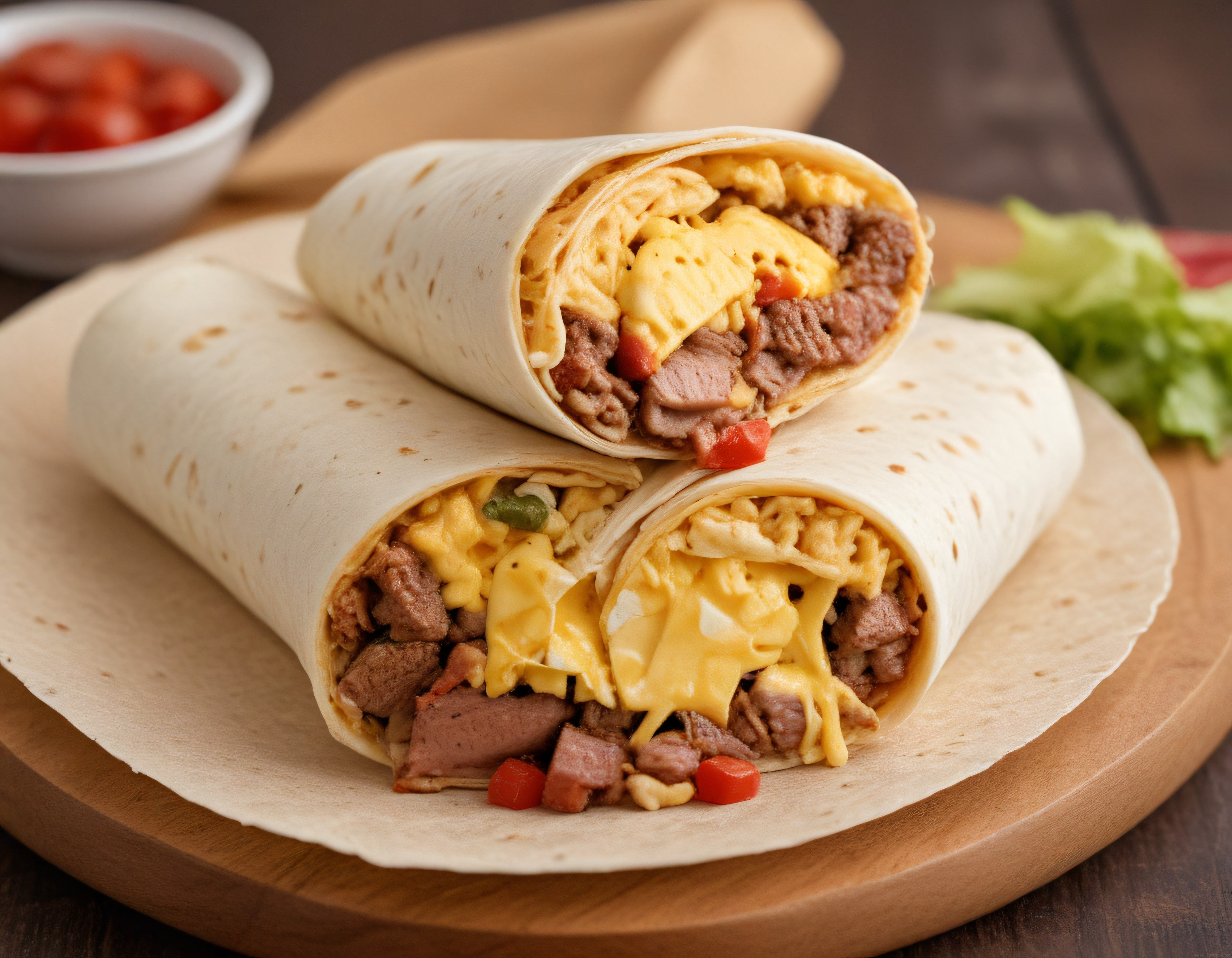 Sıcak ve Doyurucu Kahvaltı Burritosu: Yumurta, Et ve Bol Peynir Dolgusu
