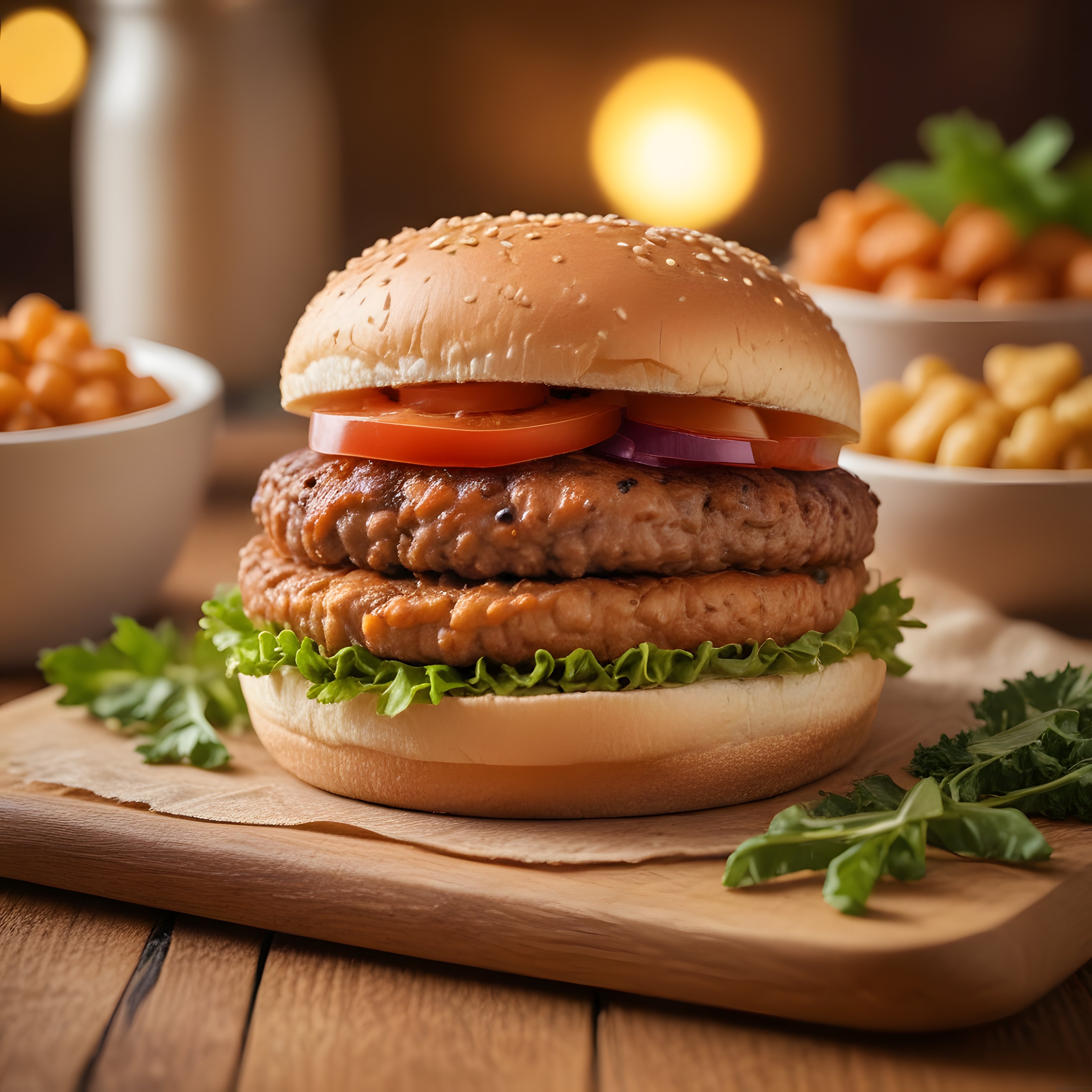 Sıcak ve Lezzetli Çift Katlı Hamburger ile Patates Kızartması Sunumu