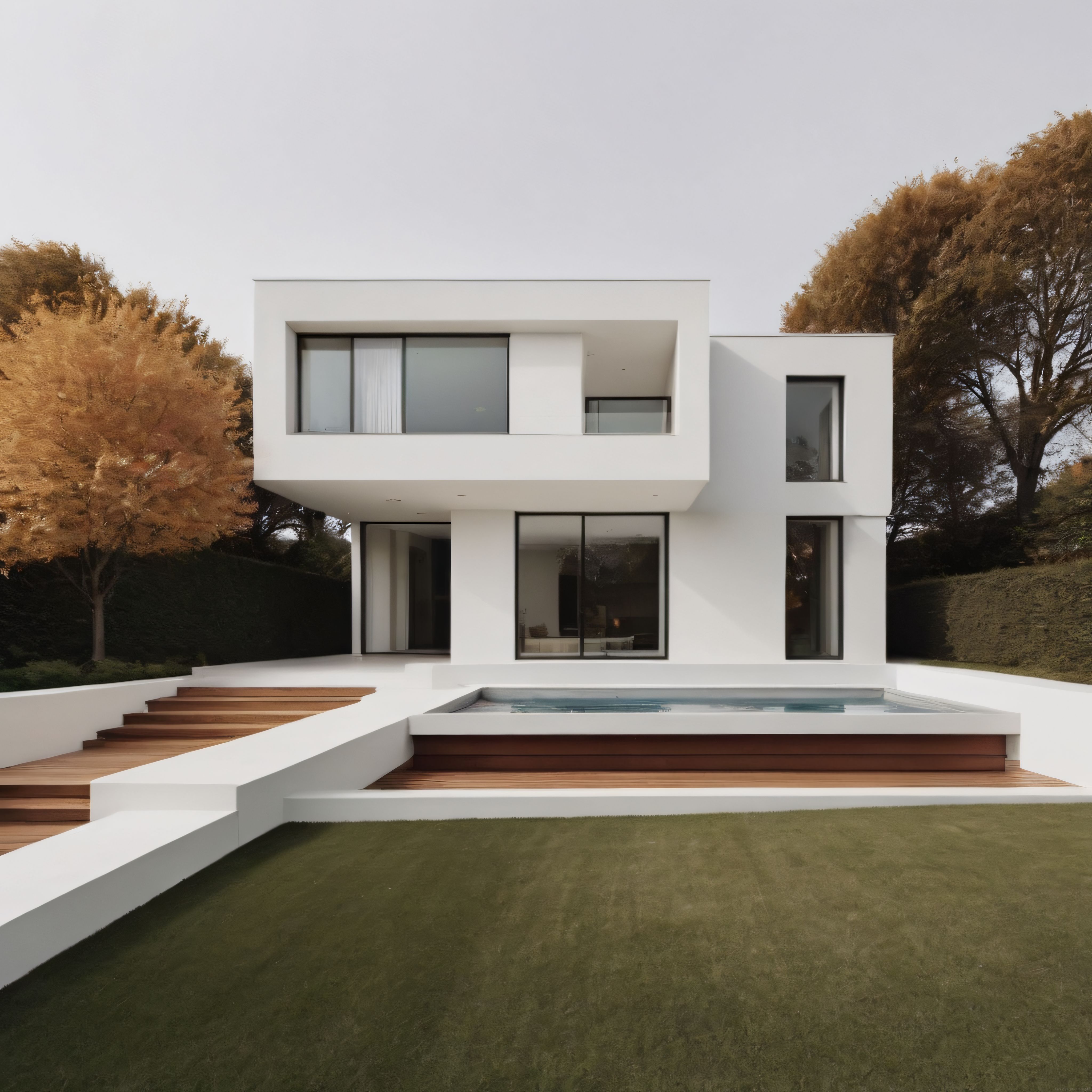 Sıfır Detaylı Modern Mimari: Beyaz Villa, Ahşap Güverte ve Minimalist Havuz