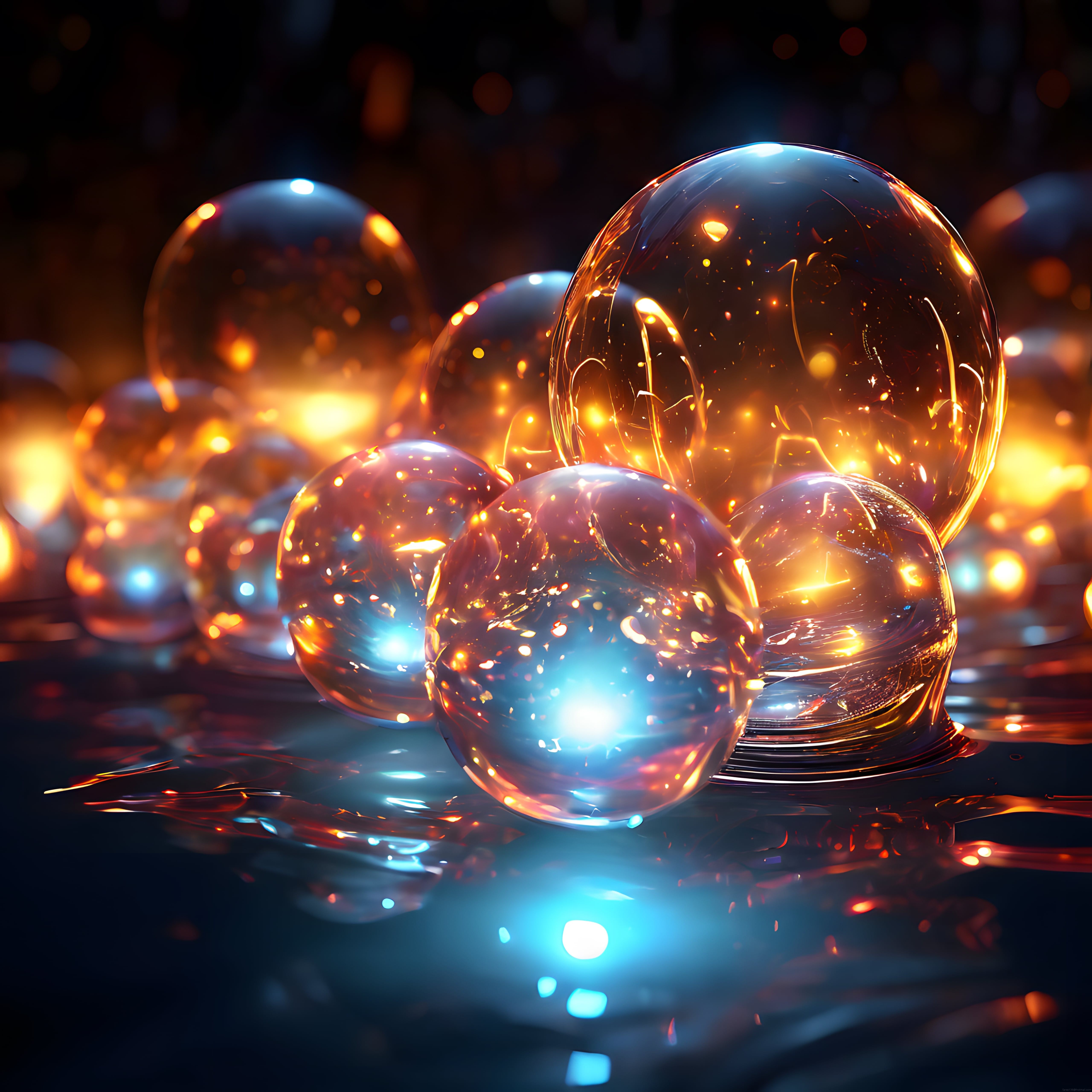 Sihirli Kristal Küreler ve Neon Işıltılı Dijital Sanat Eseri