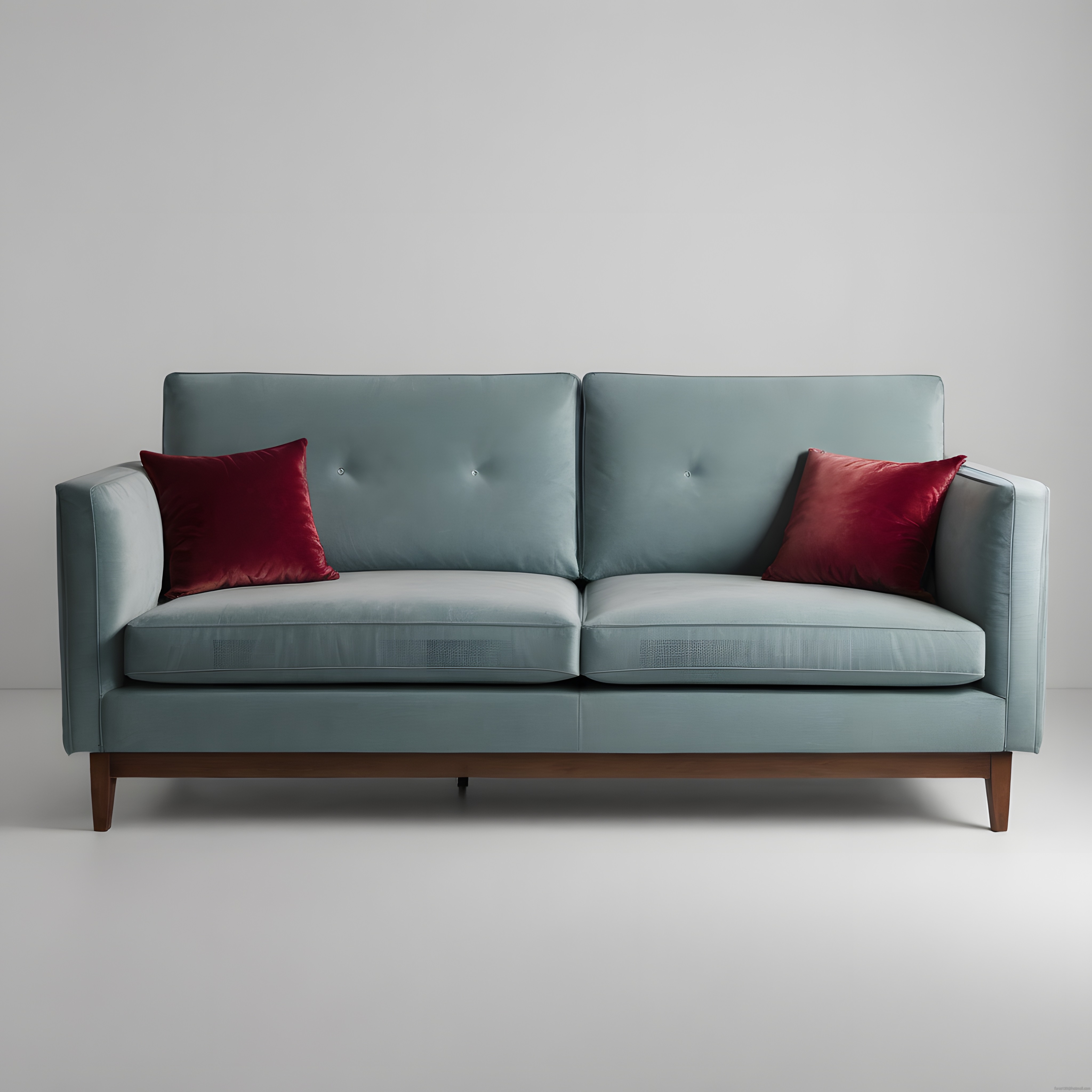 Şık Açık Mavi Koltuk ve Bordo Yastıklarla Minimalist Ev Dekorasyonu