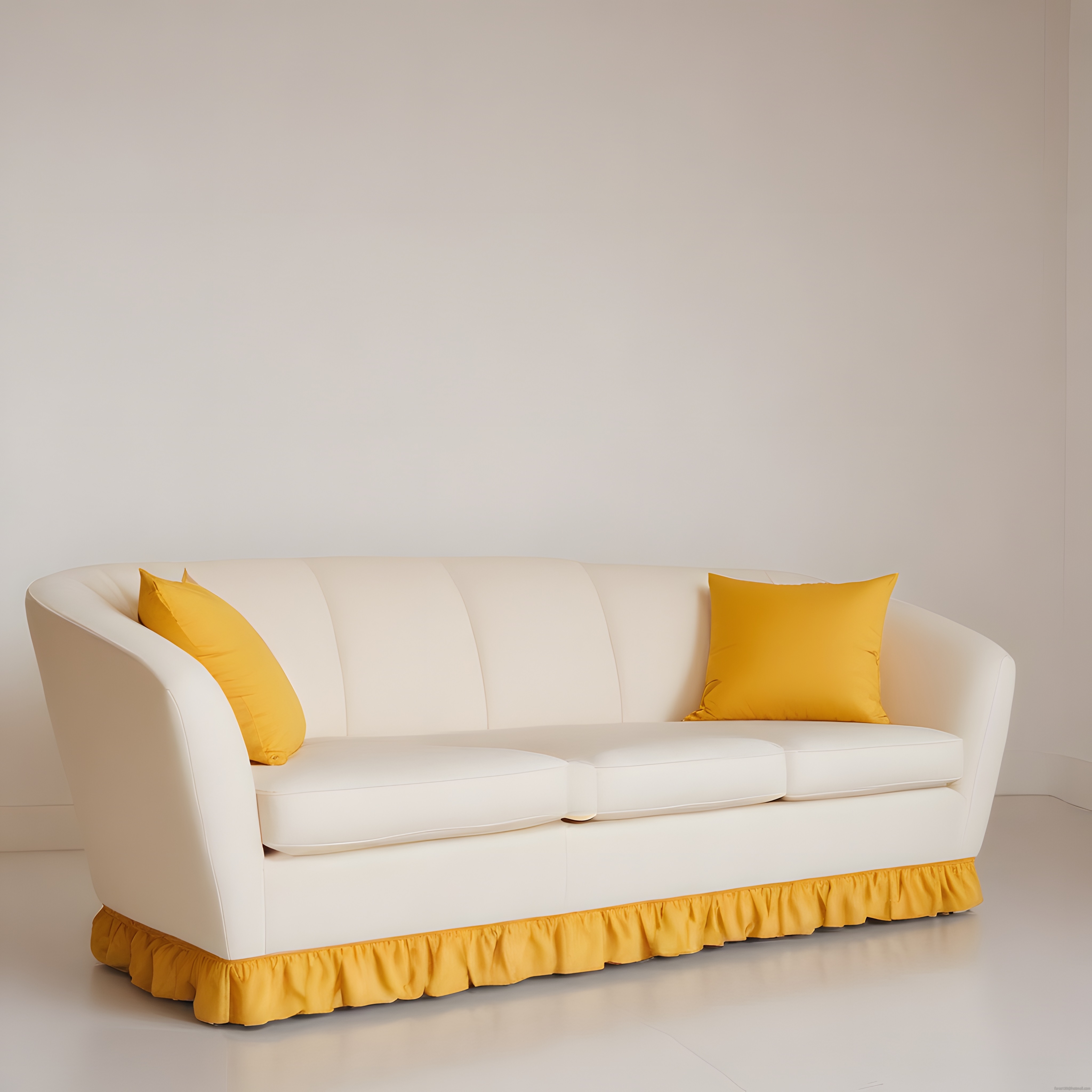 Şık Beyaz Üçlü Kanepe ve Sarı Yastıklarla Huzurlu Modern Salon Atmosferi