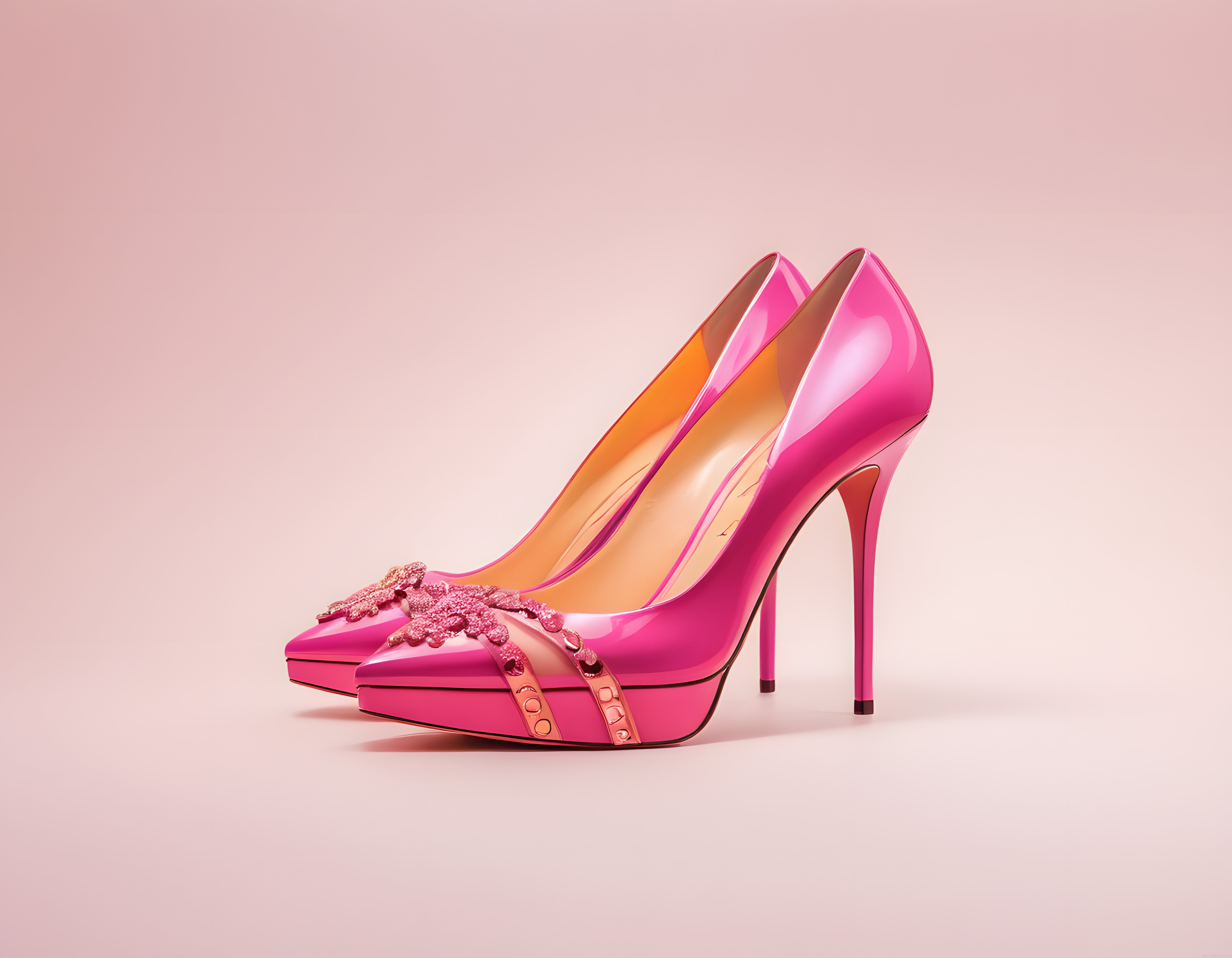 Şık Parlak Pembe Stiletto Topuklu Ayakkabı ve Abiye Moda Çekimi