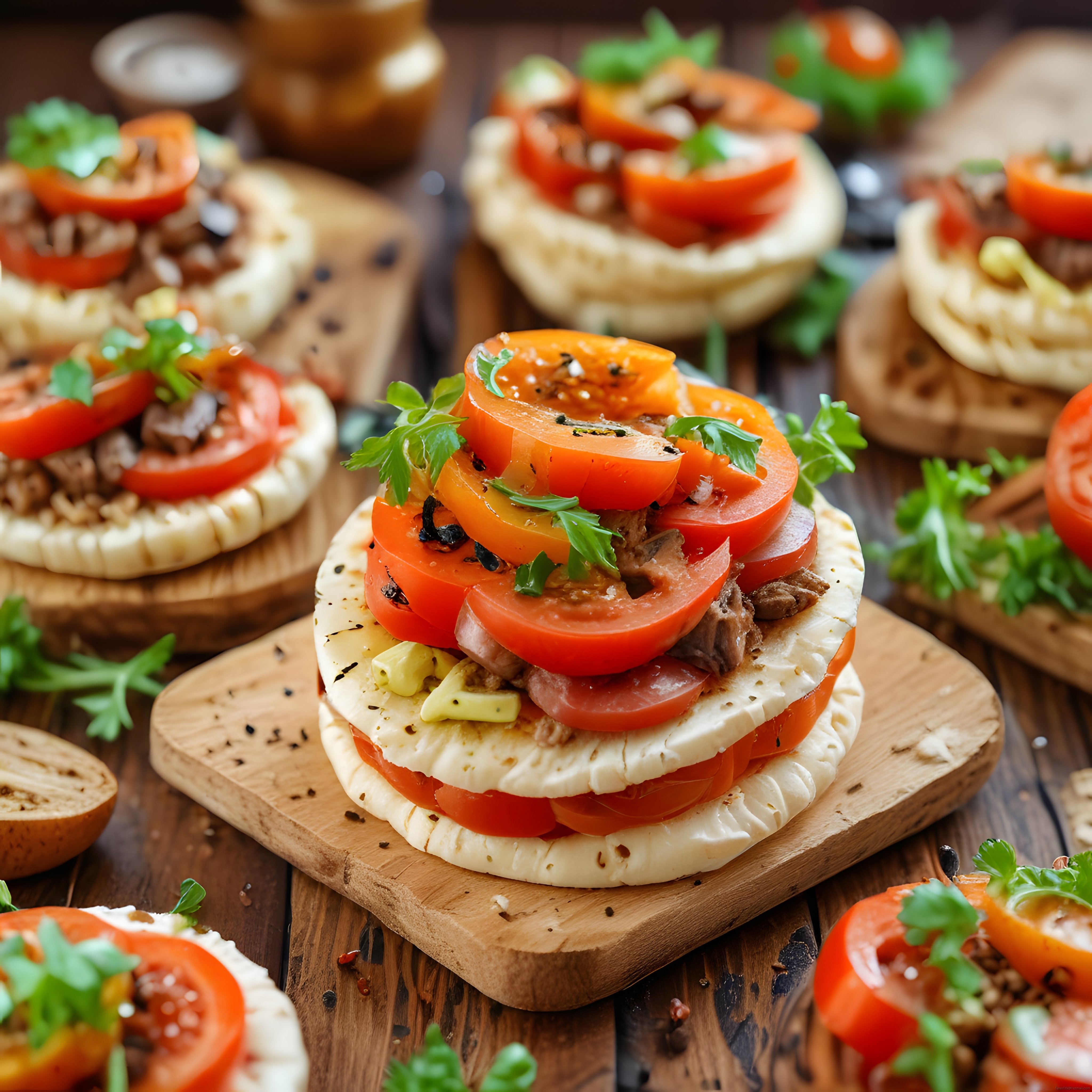 Şık Sunum Tahtalarında Domatesli Peynirli Kahvaltılık Bruschetta Çeşitleri