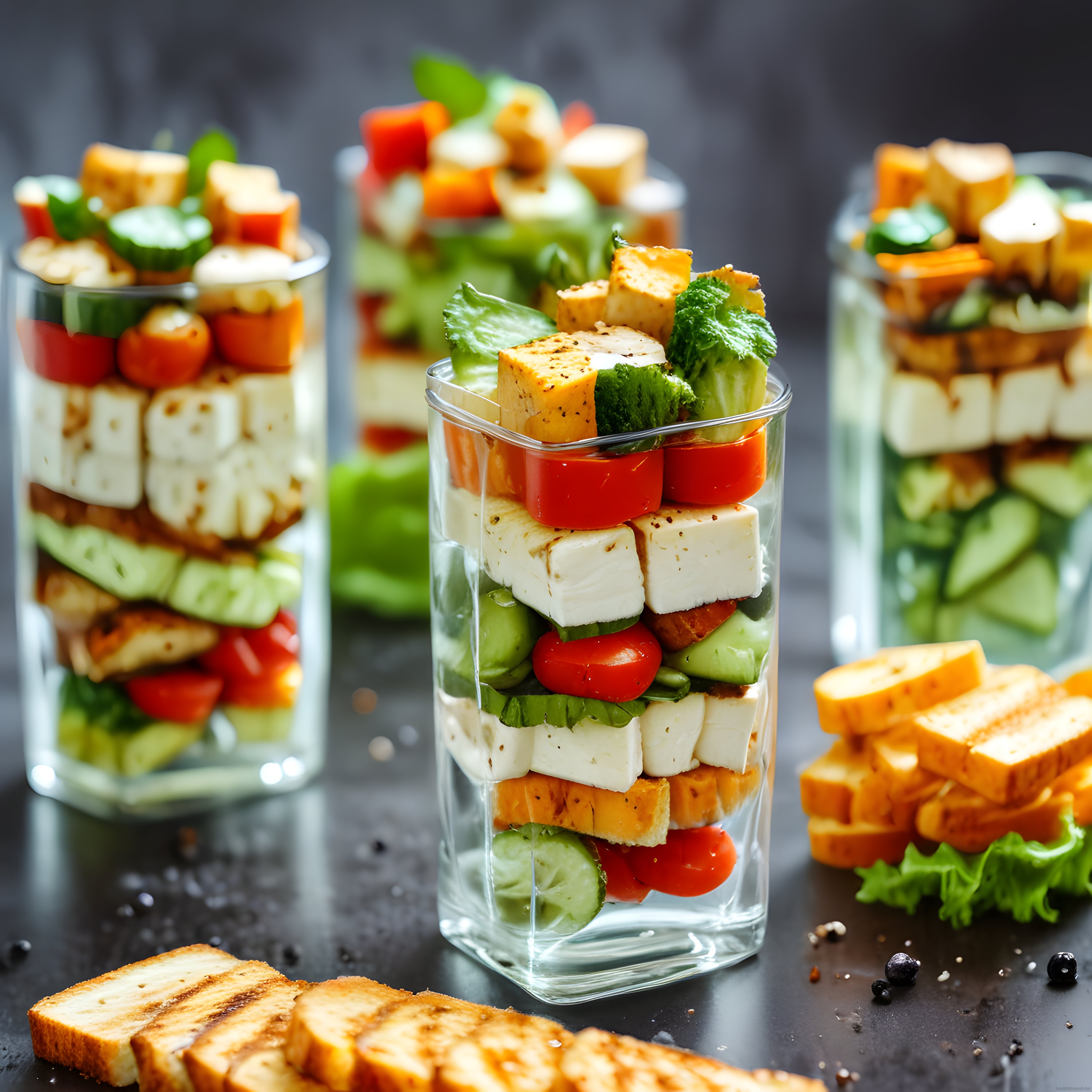 Şık Sunumlu Bardakta Katmanlı Peynirli Ekmekli Salata Tarifi