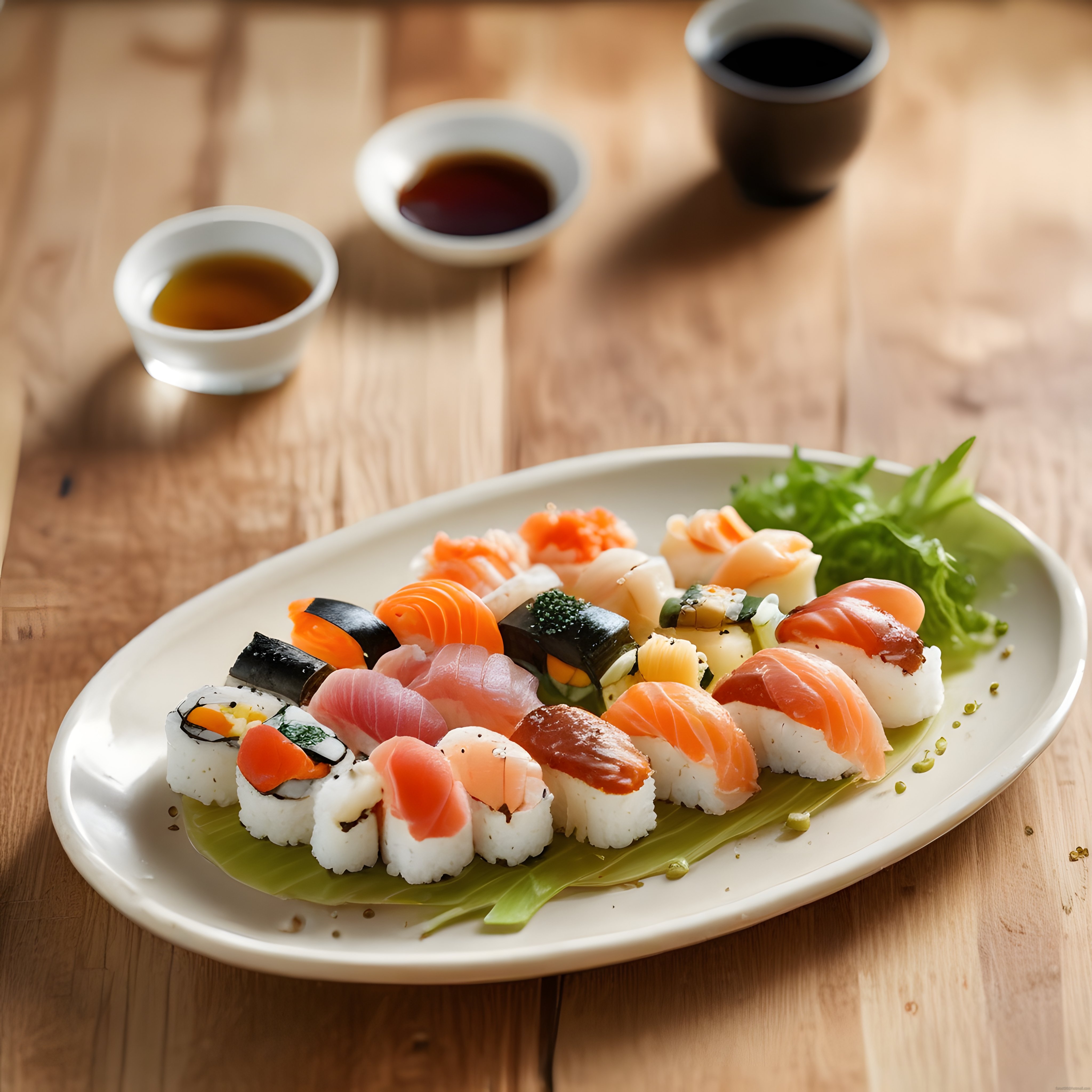 Şık Sunumlu Karışık Sushi Tabağı ve Soya Sosu ile Japon Mutfağı