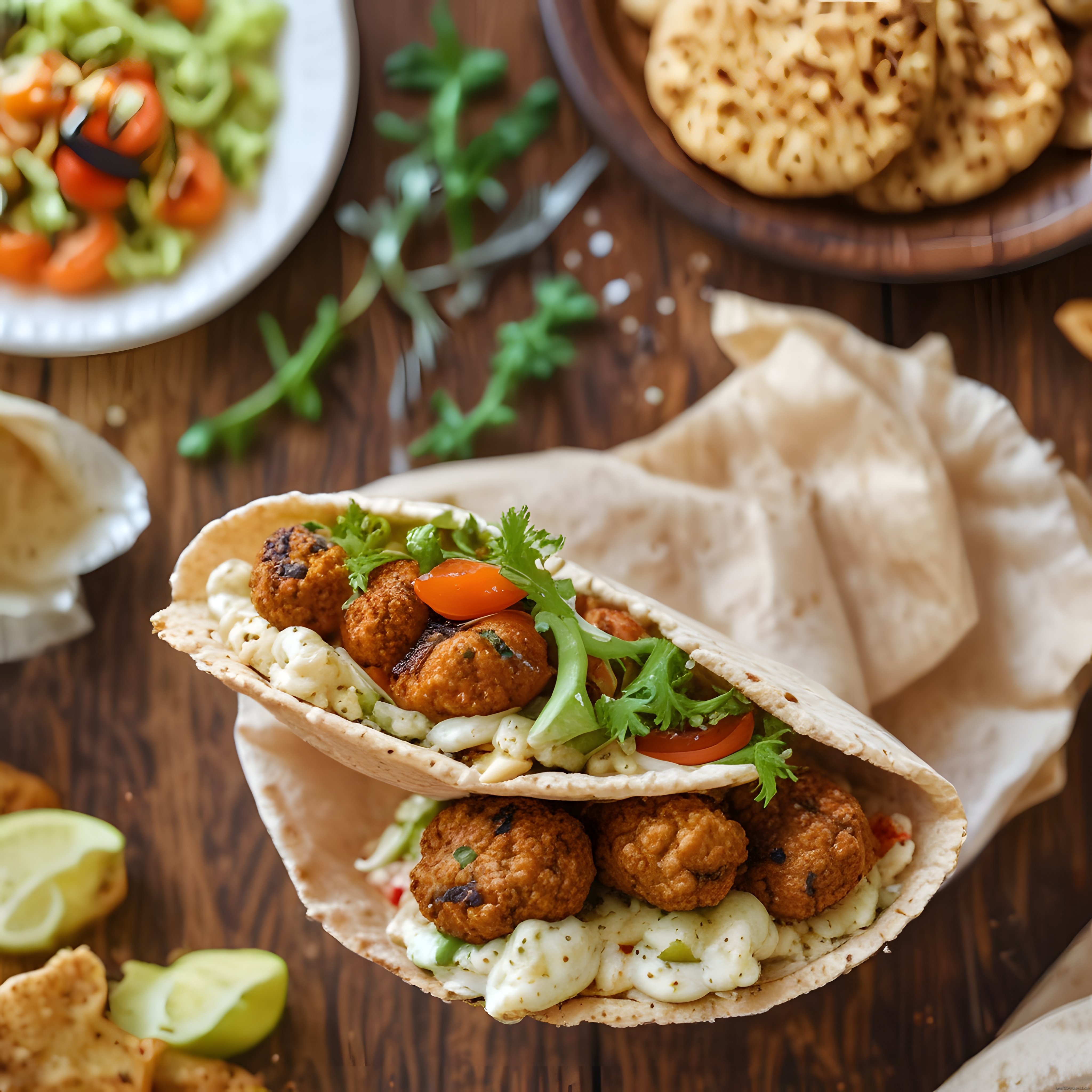 Şımartıcı Lezzet: Falafel ve Taze Yeşilliklerle Dolu Pita Ekmeği Servisi