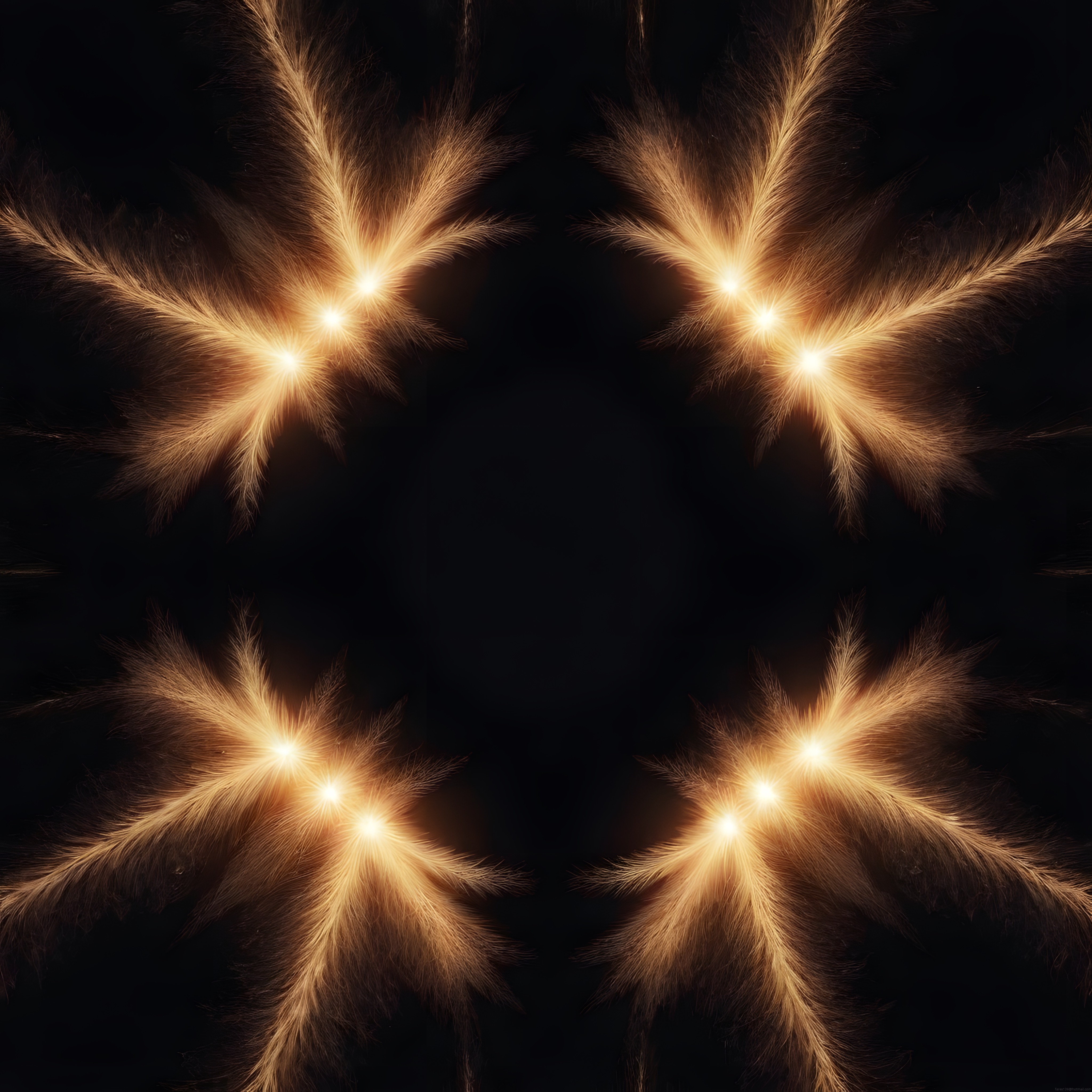 simetrik altın tonlarında fraktal ışık patlamaları ve soyut enerji desenleri