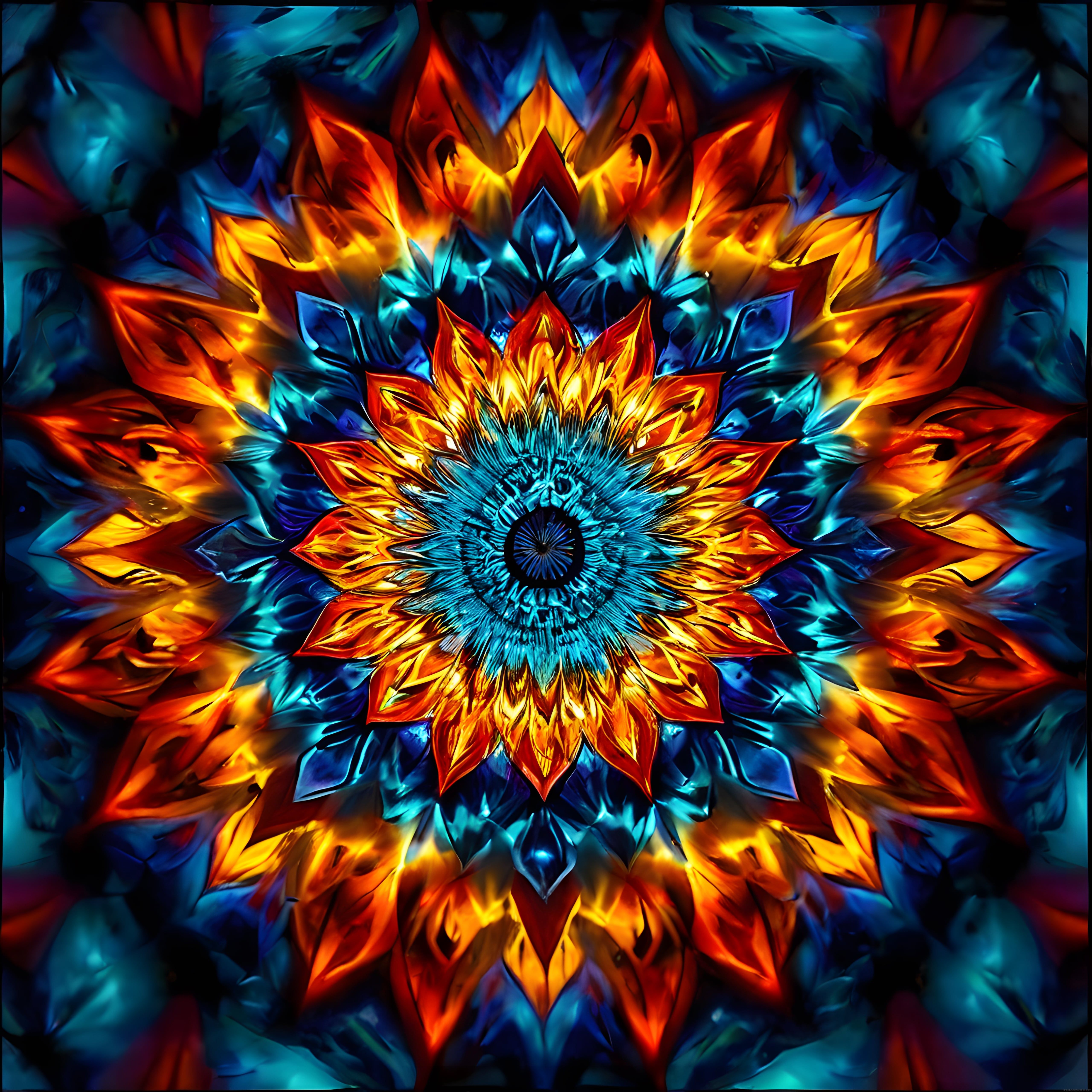 Simetrik Ateş ve Buz Mandalası: Psychedelic Dijital Sanatın Renkli Derinlikleri