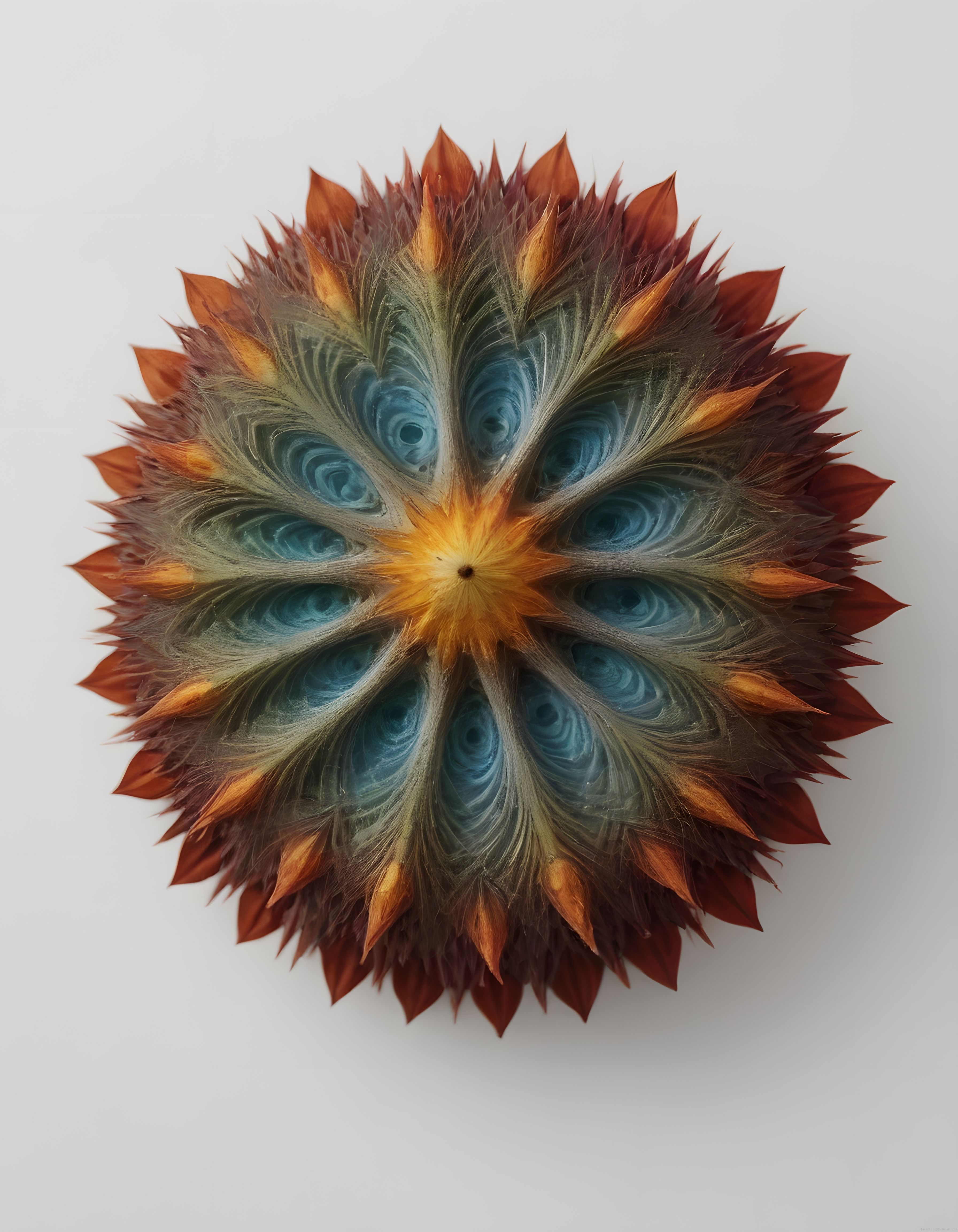 Simetrik Organik Mandala ve Turkuaz Spiral Gözlü Dijital Sanat Eseri