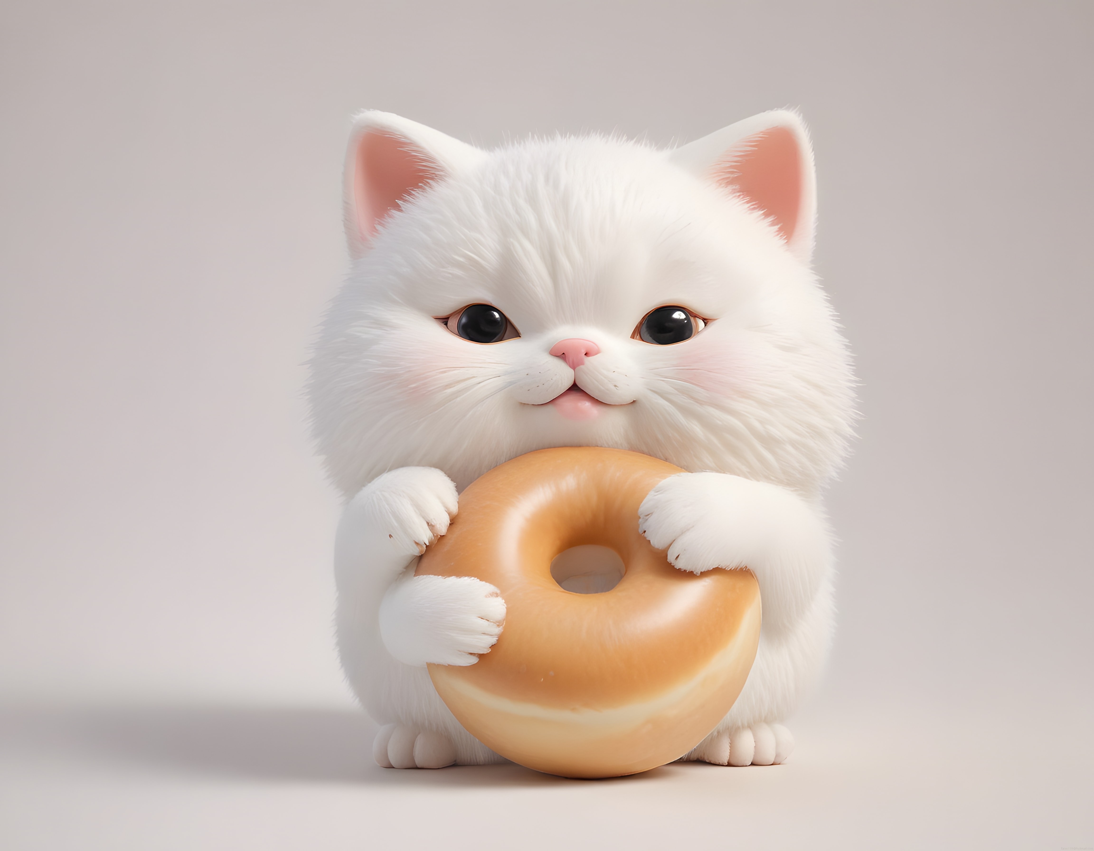 Simit Tutan Sevimli Beyaz Kedi Yavrusu 3D Animasyon Karakteri Görseli