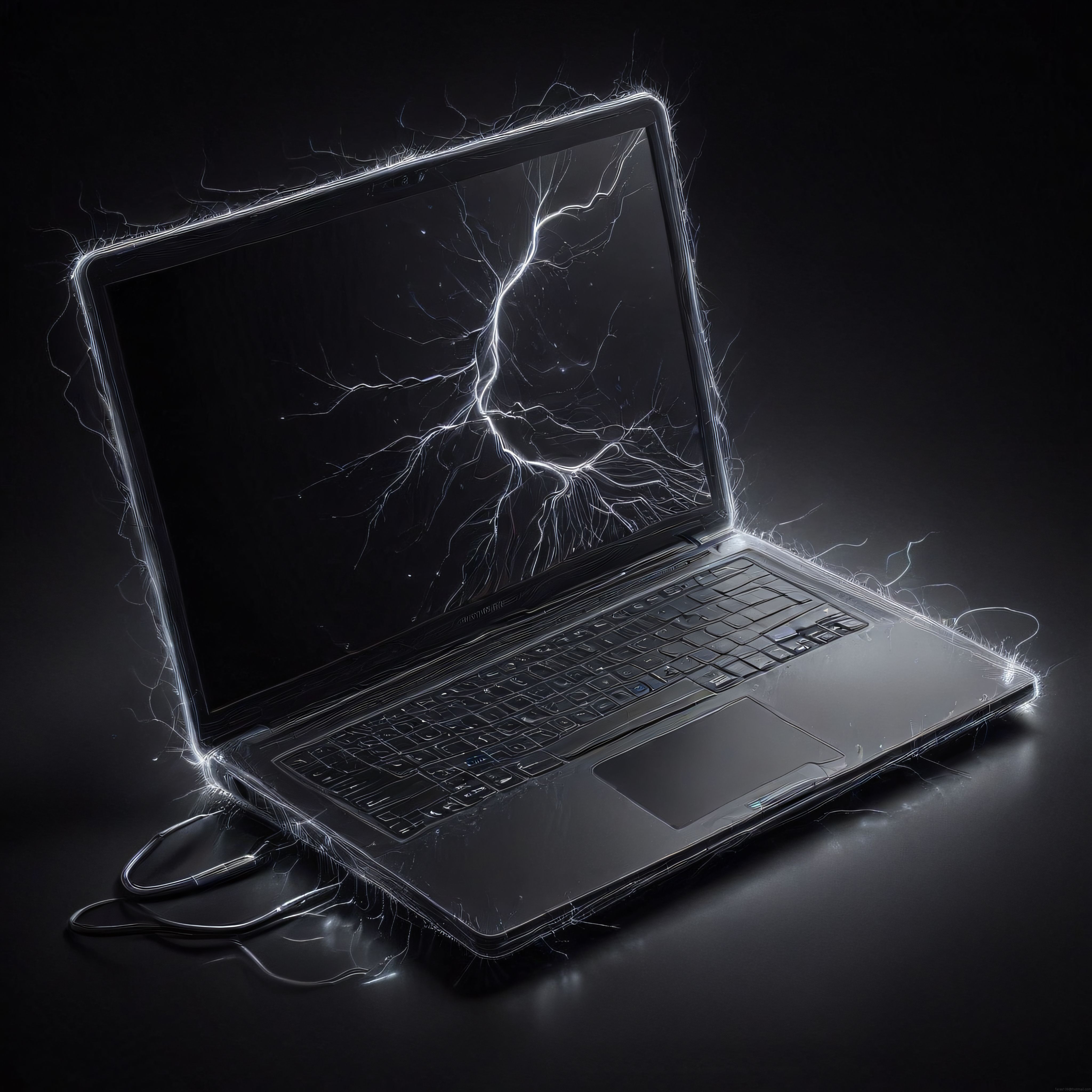Şimşek Efektleriyle Sarılı Laptop Görseli: Teknolojinin Dijital Sanatı