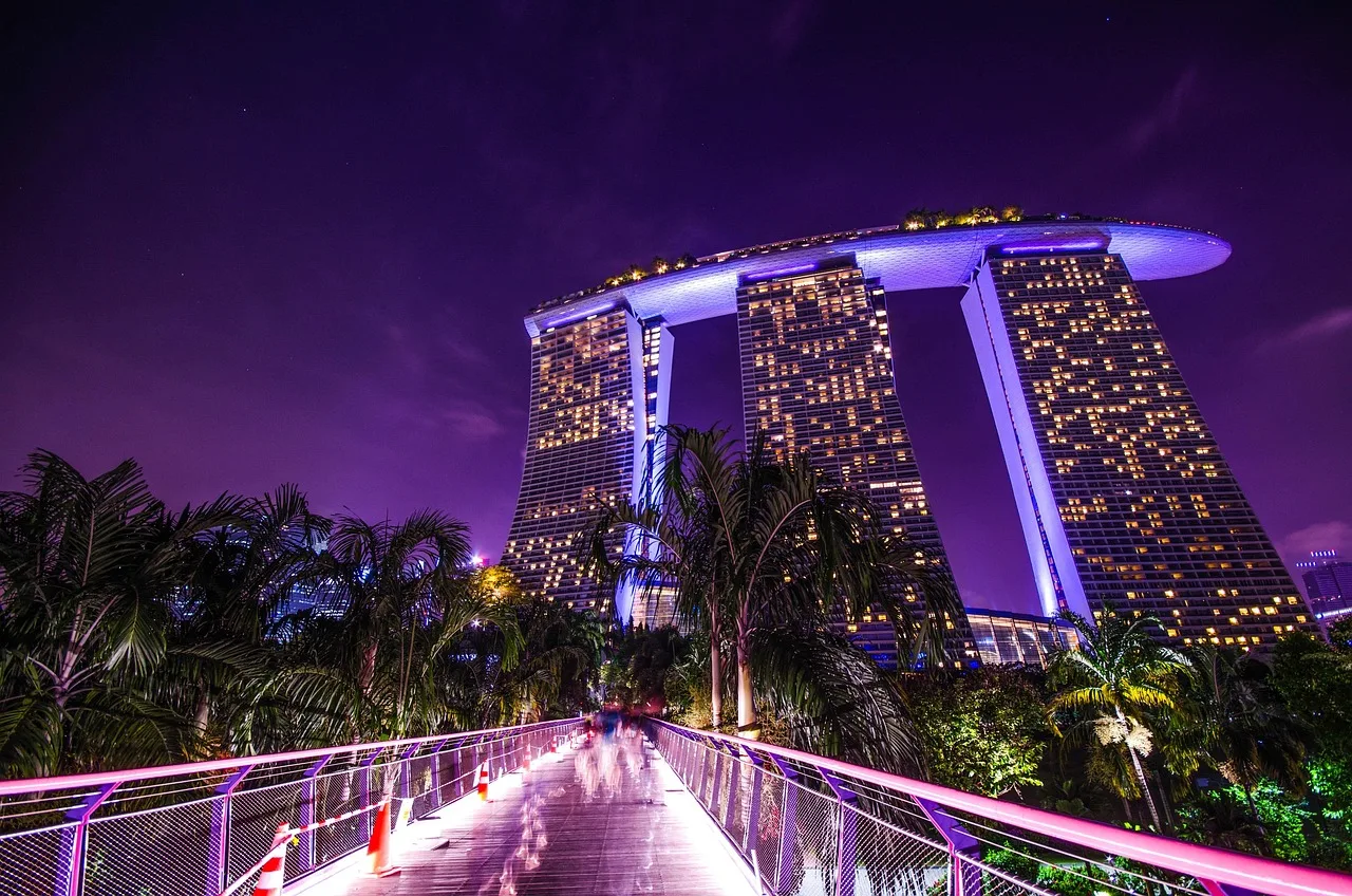 Singapur Marina Bay gökdelen silueti - gece