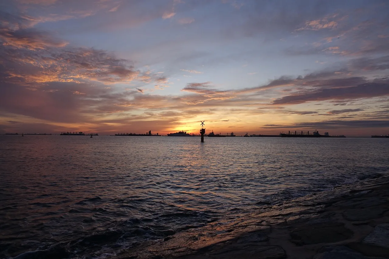 Singapur şehir silüeti Marina Bay manzarası