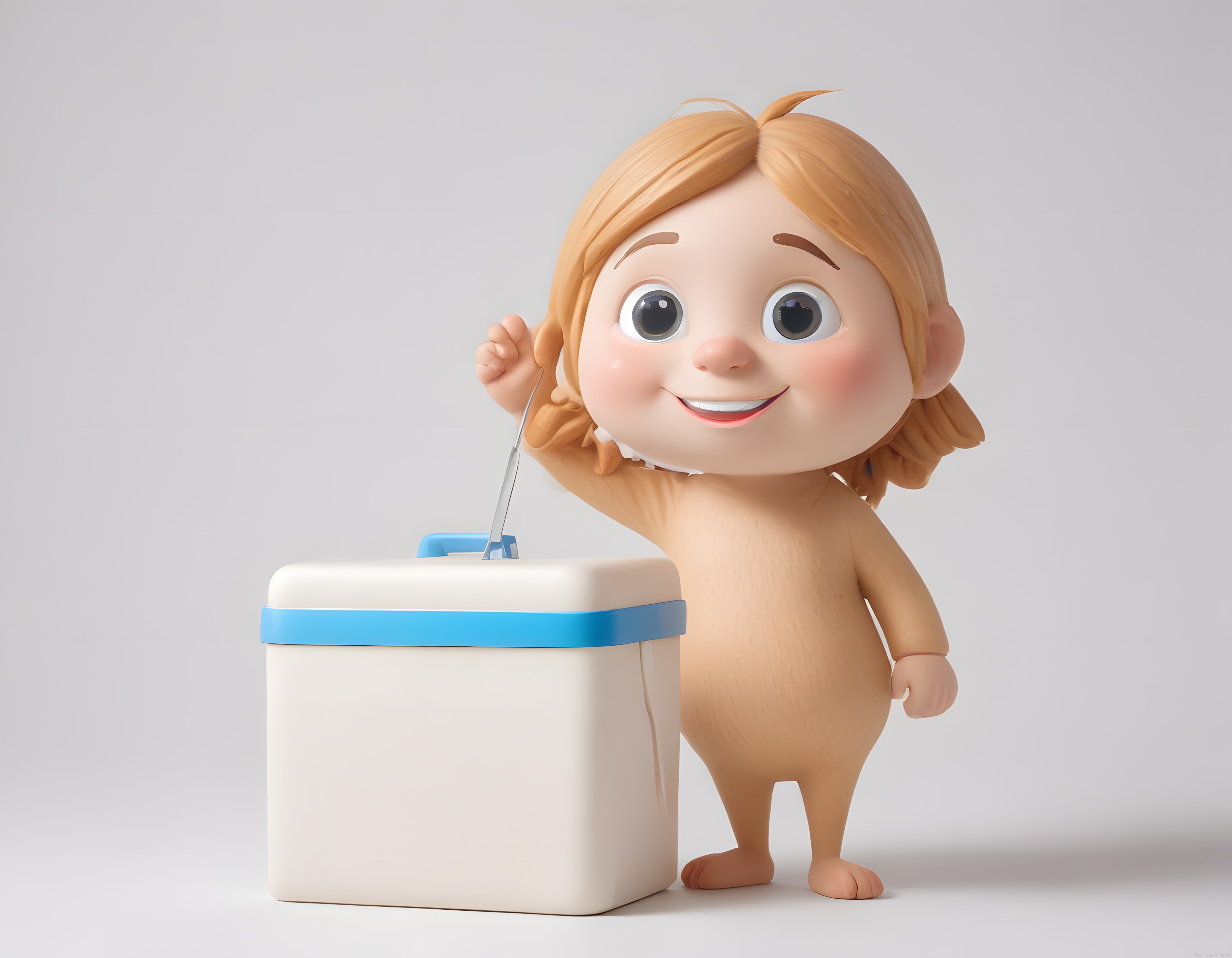 Şişkin Yanaklı Sevimli 3D Animasyon Bebek ve Mavi Detaylı Mini Buzdolabı
