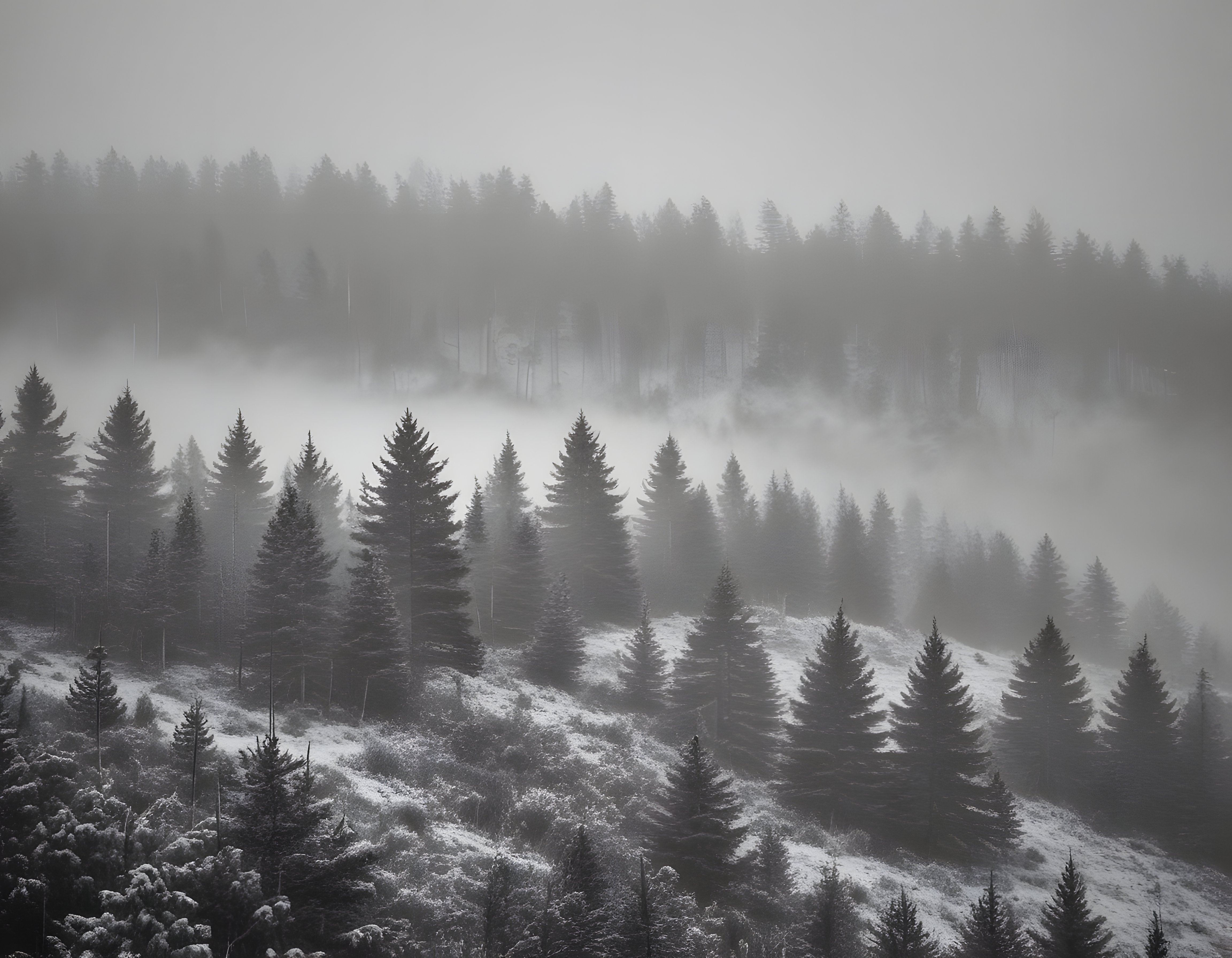 Sislerin Arasından Süzülen Karlı Çam Ormanında Büyüleyici Kış Atmosferi