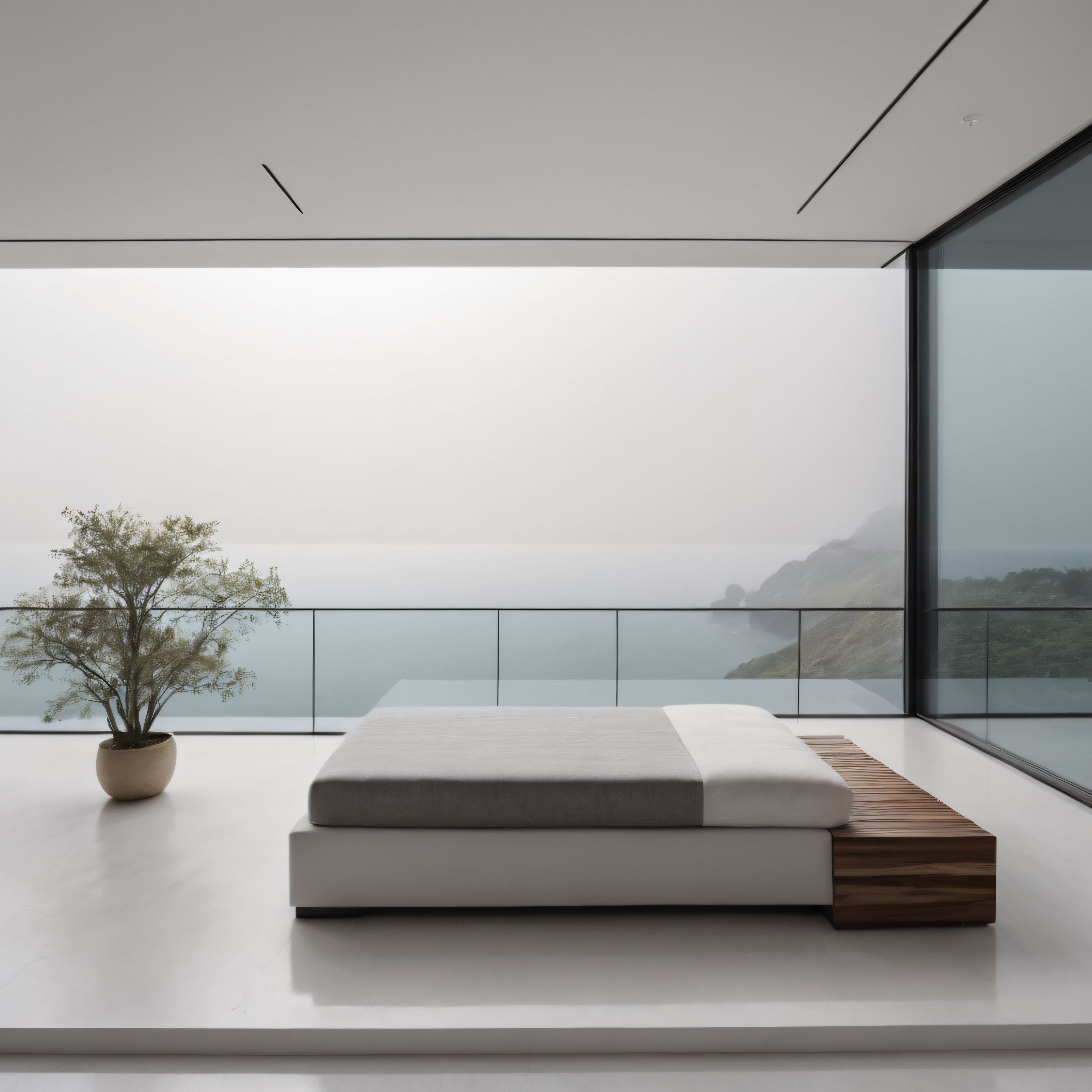 Sisli Dağ Manzaralı Minimalist Yatak Odası ve Modern İç Mekan Tasarımı