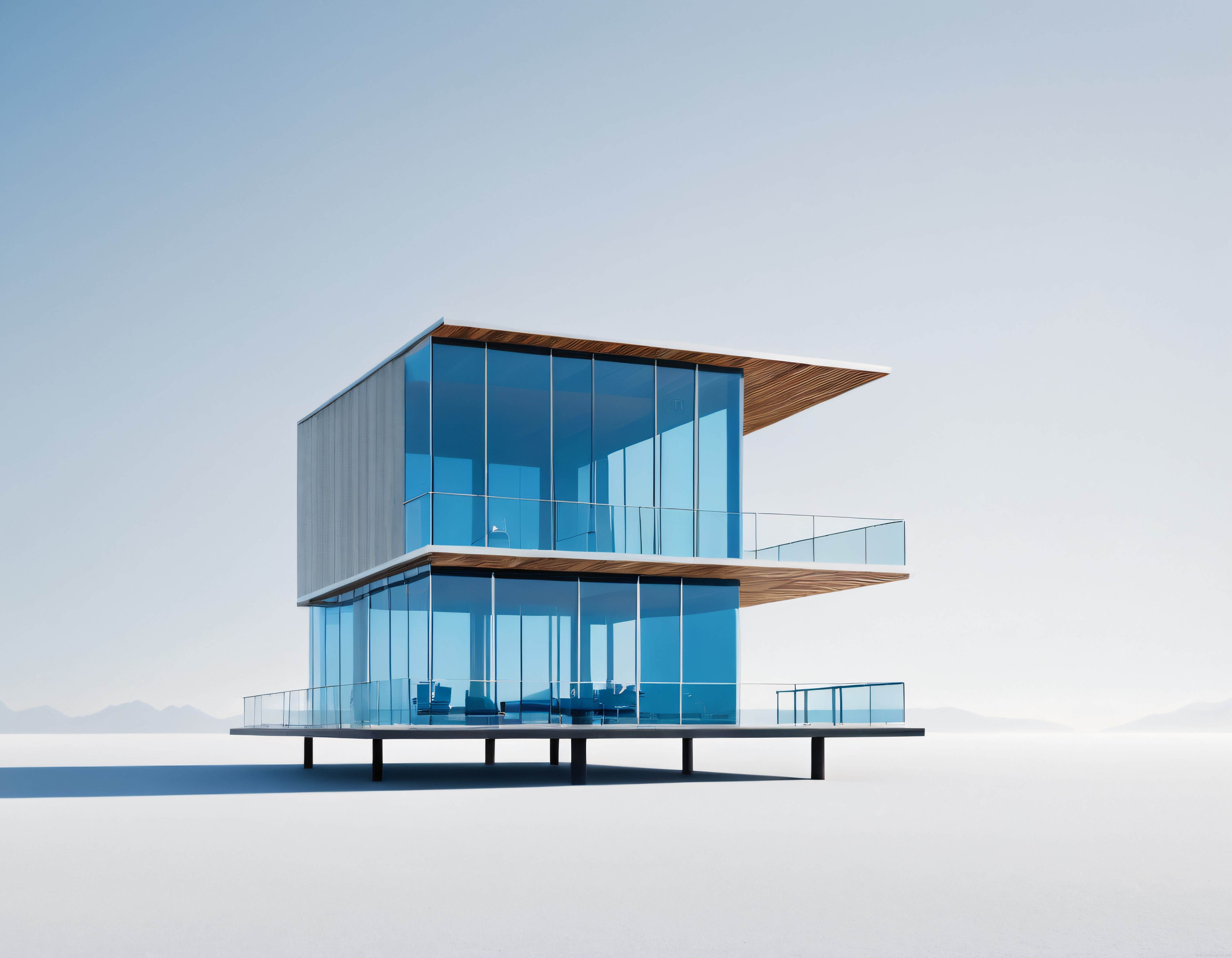 Sisli Dağların Arasında Yükselen Modern Cam ve Ahşap Detaylı Minimalist Villa