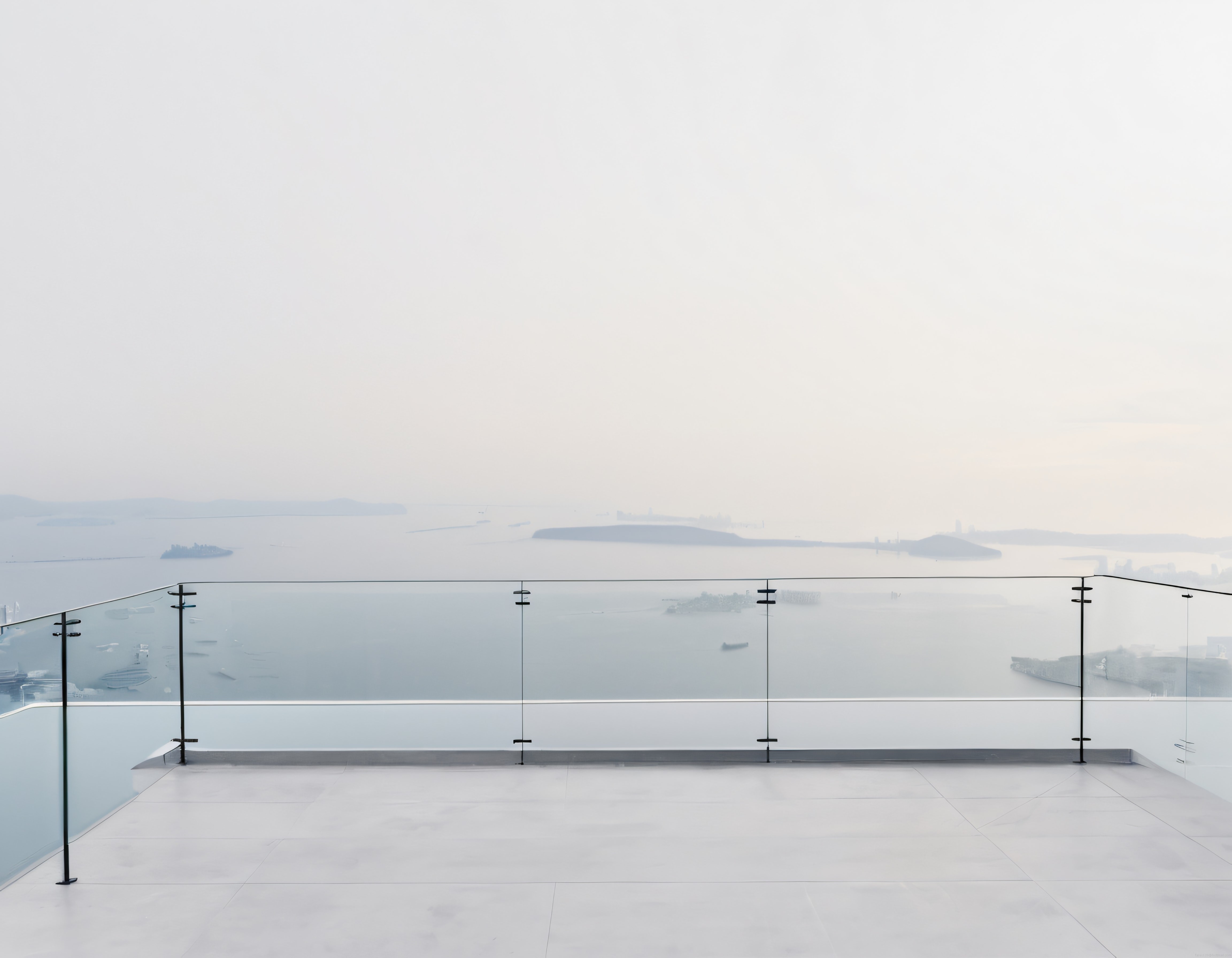 Sisli Deniz Manzaralı Modern Cam Teras ve Huzurlu minimalist Atmosfer