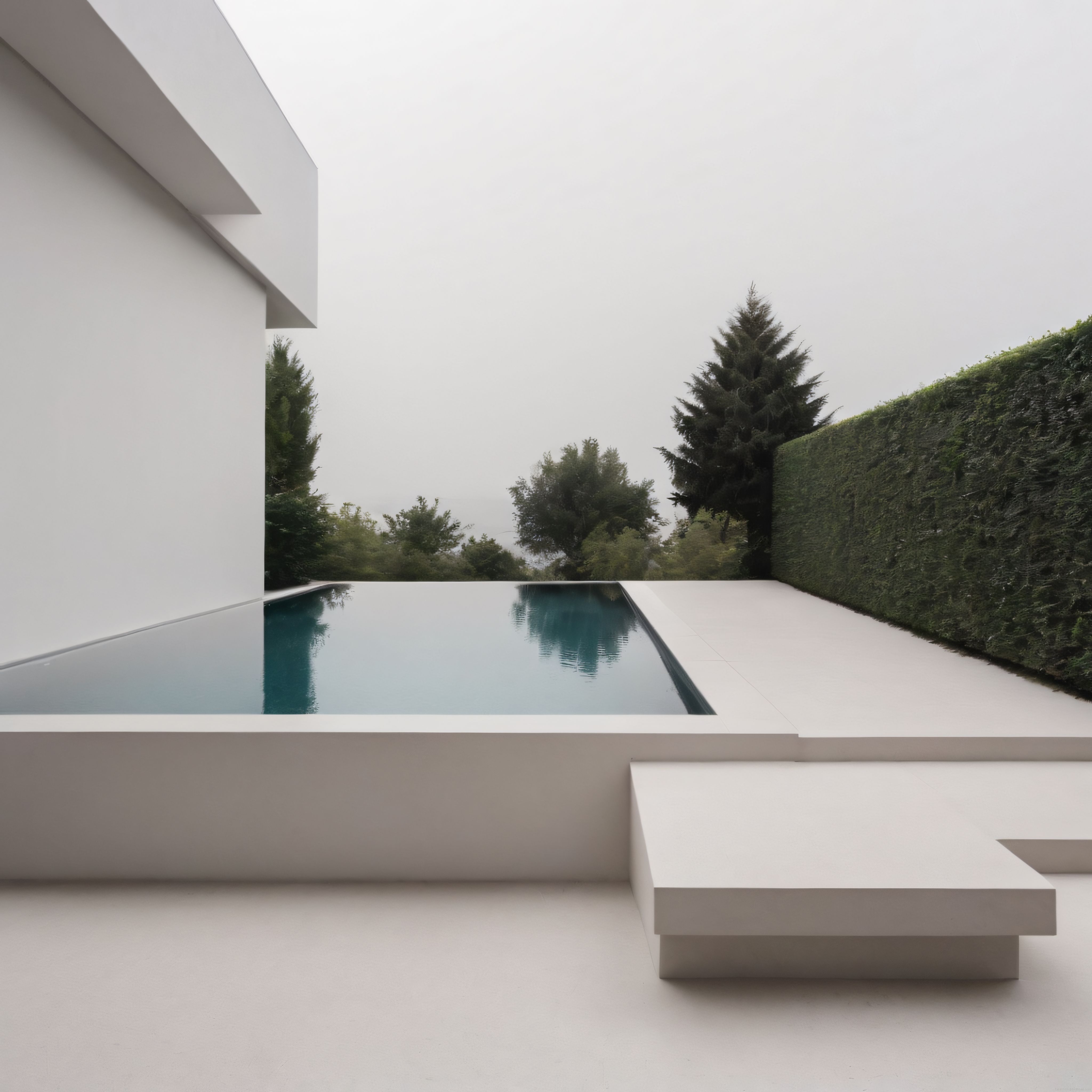 Sisli Havada Beyaz Minimalist Villa ve Sonsuzluk Havuzu Tasarımı