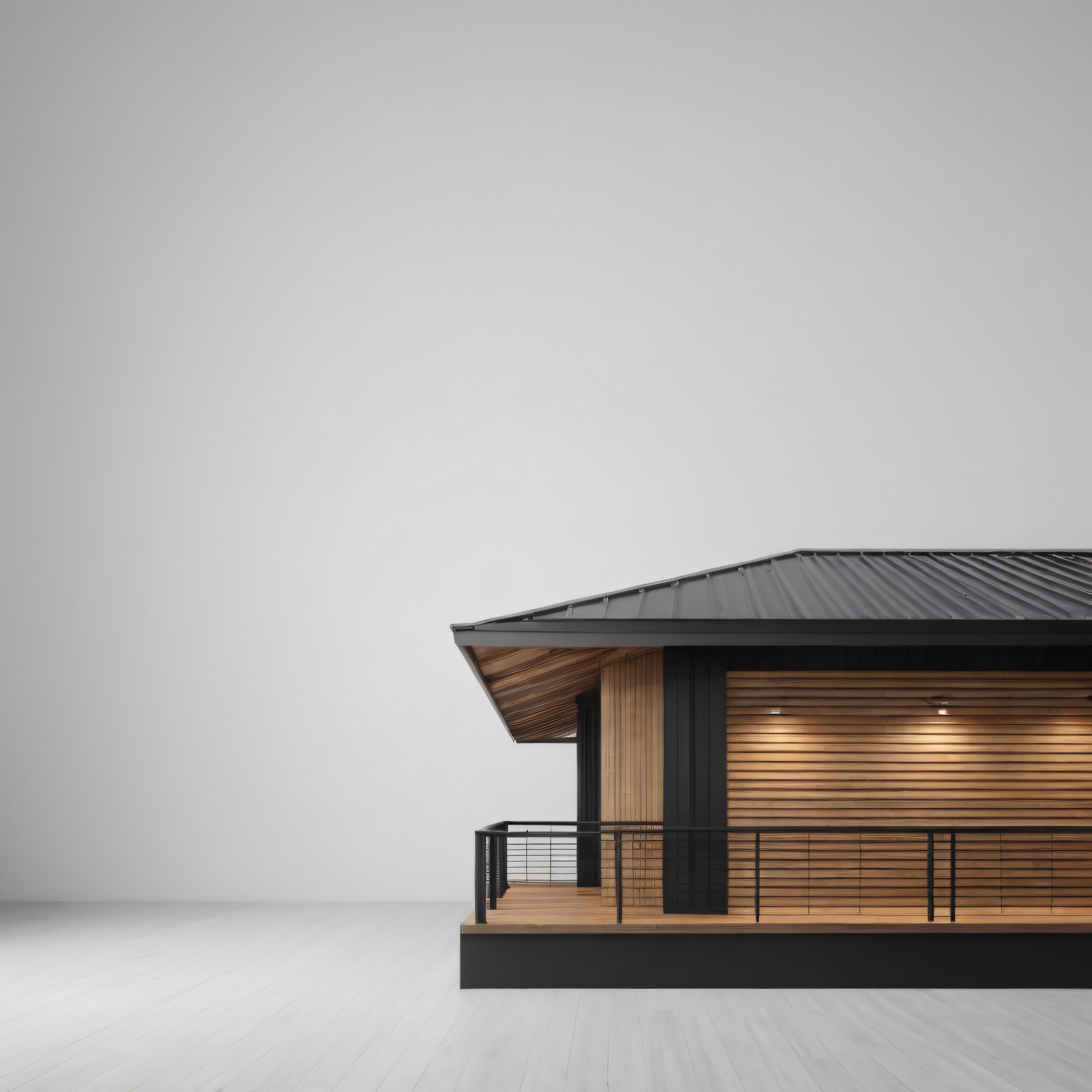 Sisli Havada Işıklandırılmış Modern Ahşap Ev ve Minimal Mimarî