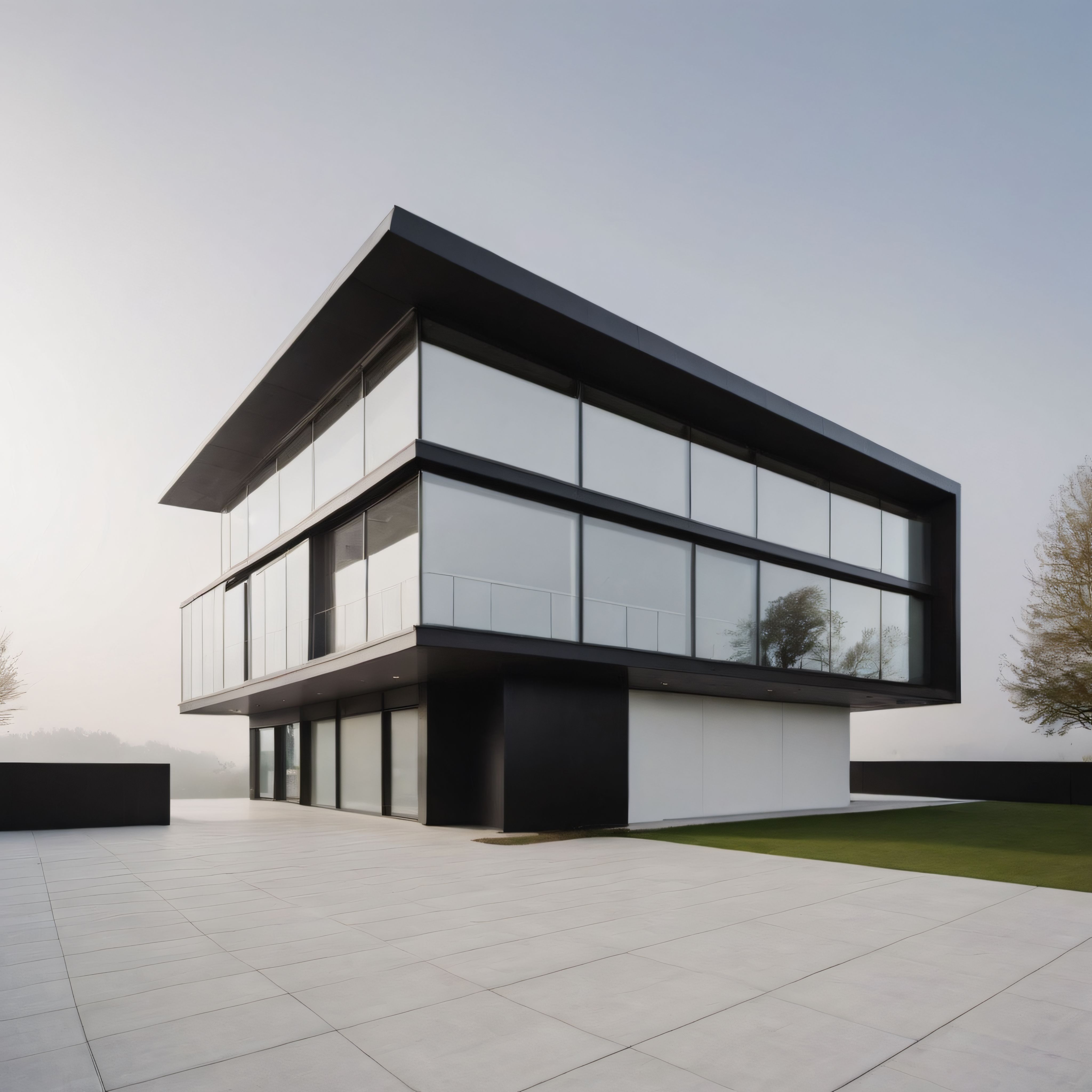 Sisli Havada Siyah Beyaz Minimalist Modern Villa ve Cam Cephe Detayları