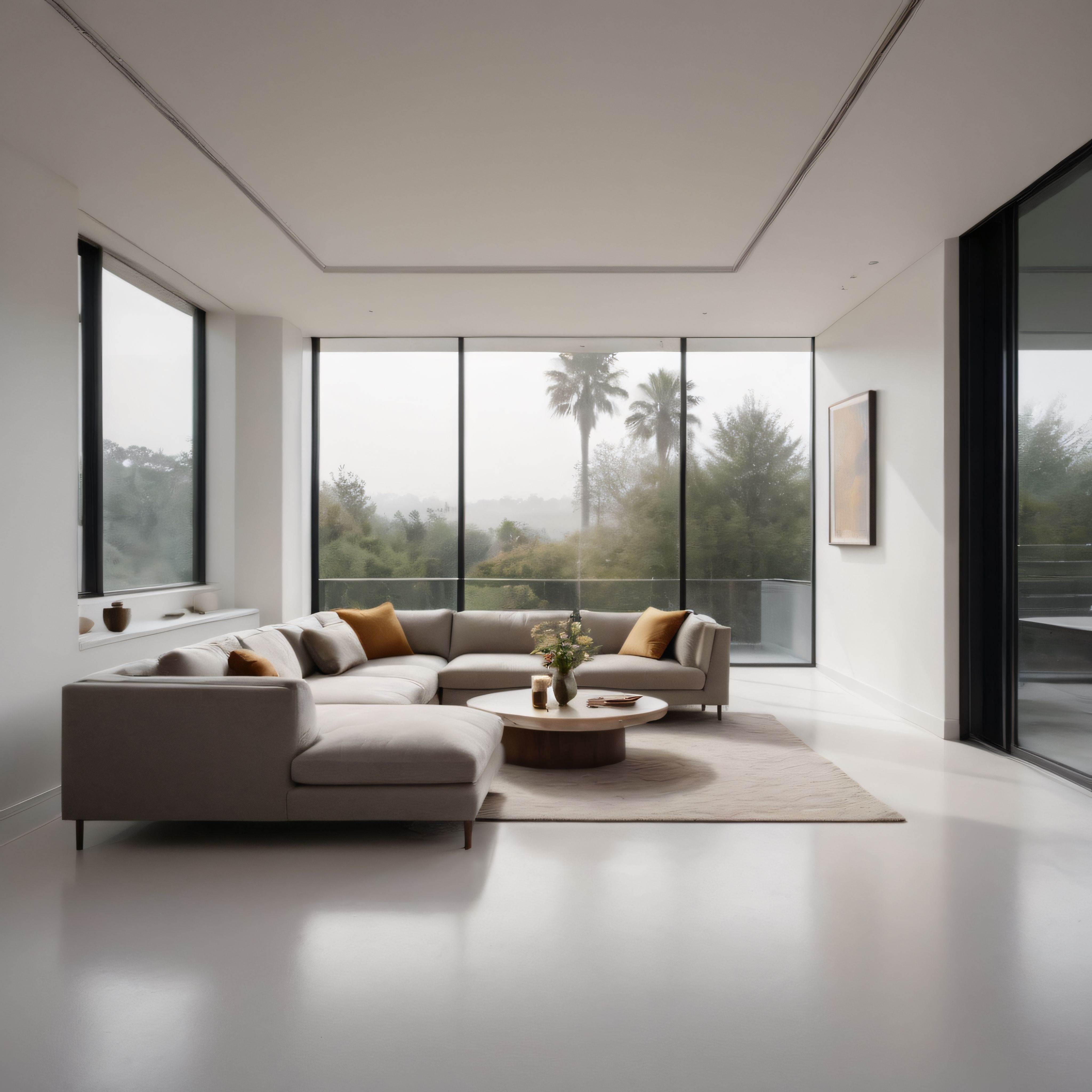 Sisli Orman Manzaralı Minimalist Salon ve Lüks Konut İç Mekan Tasarımı