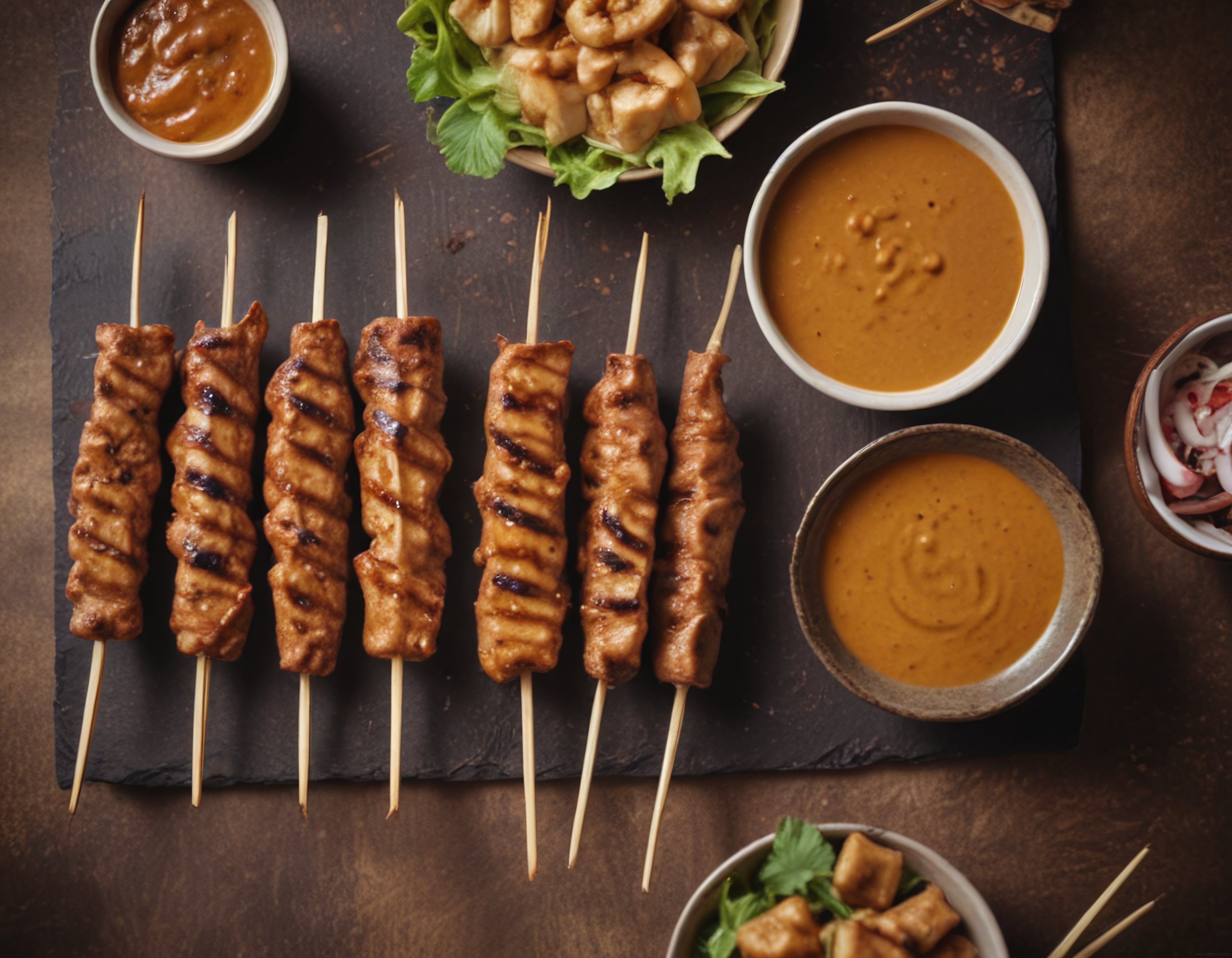 Şişte Izgara Tavuk Satay ve Fıstık Sosu ile Egzotik Asya Lezzeti