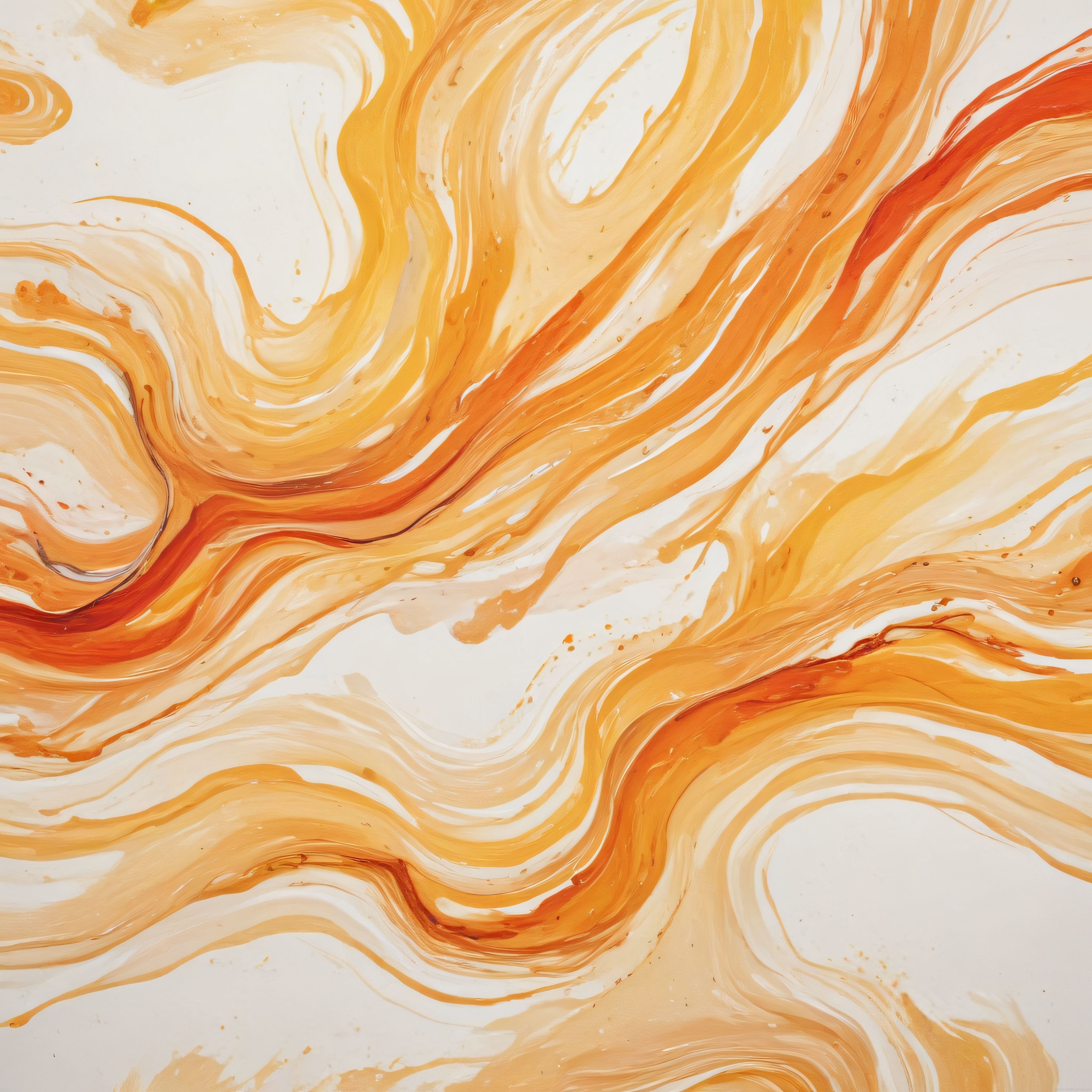 Sıvı Akrilik Tekniğiyle Yapılmış Turuncu Amber Tonlarında Soyut Sanat Eseri