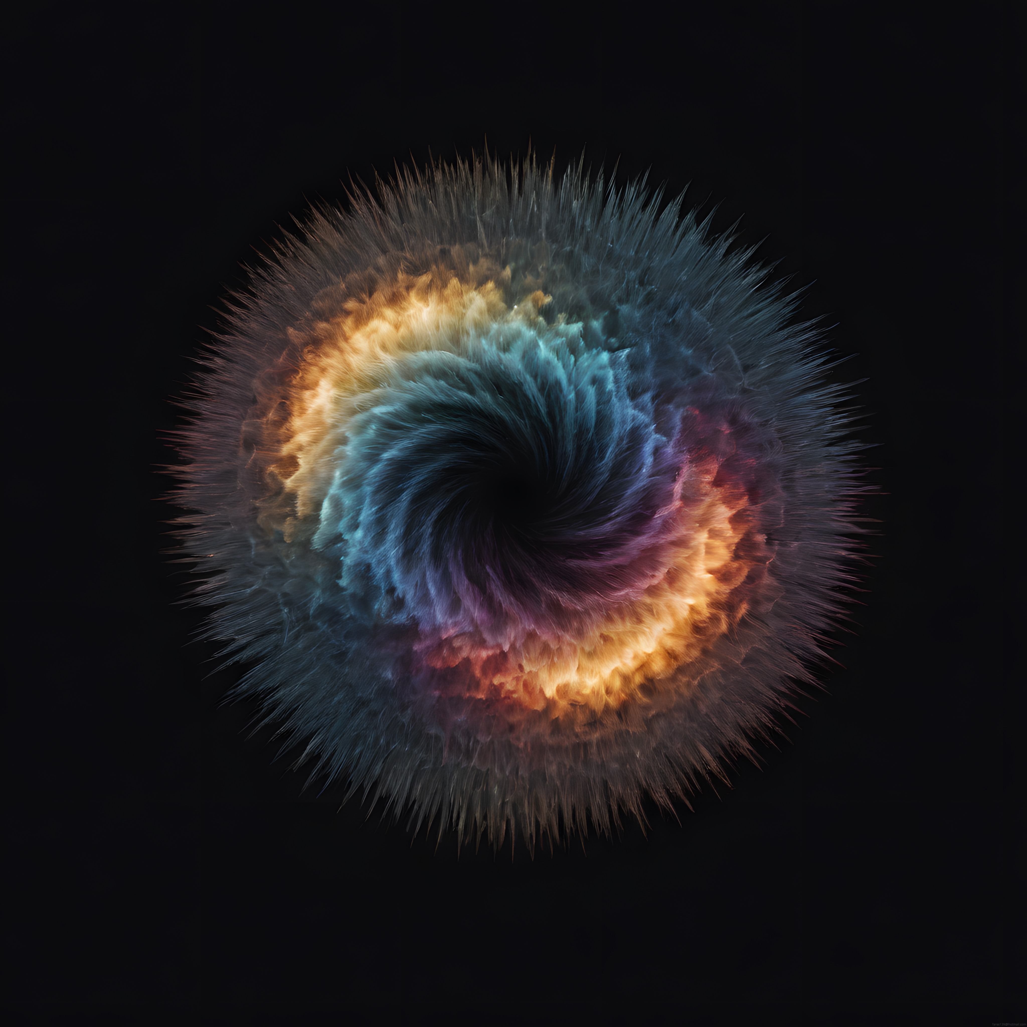 Siyah Arka Planda Büyüleyici Renkli Spiral Enerji Patlaması Dijital Sanatı
