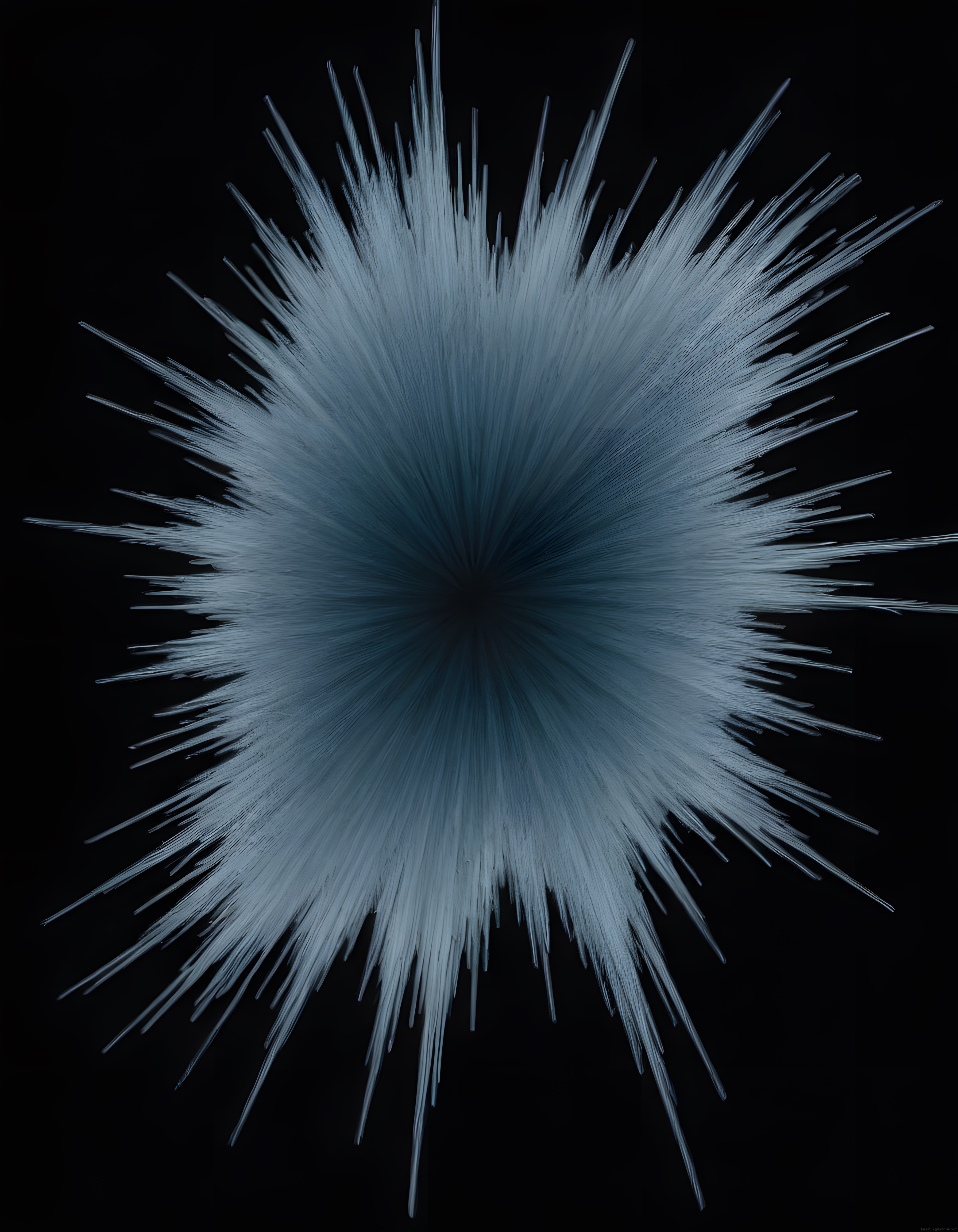 Siyah Arka Planda Gri-Mavi İplik Patlaması Soyut Dijital Sanat