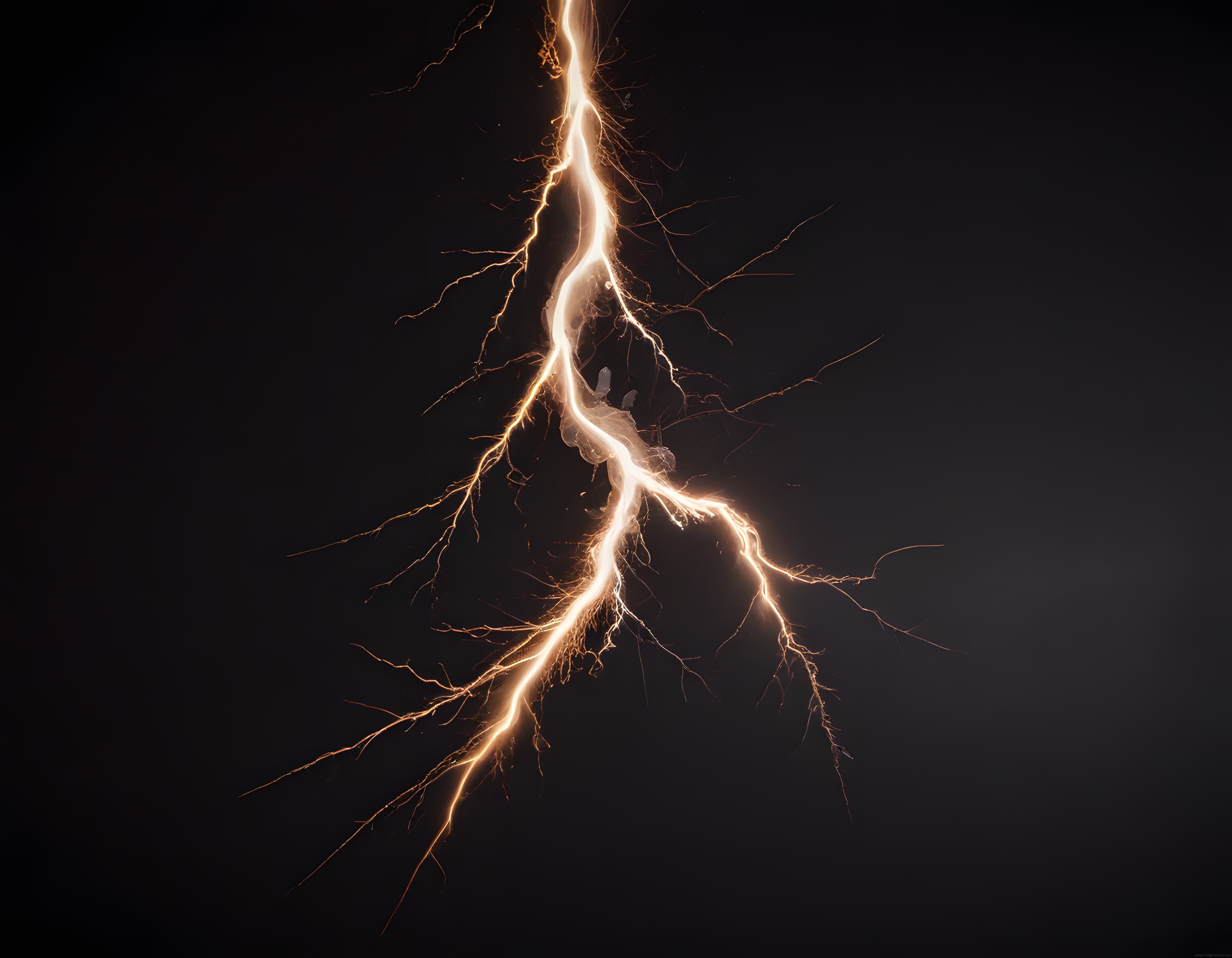 Siyah Arka Planda Parıldayan Altın Sarısı Yıldırım ve Elektrik Enerjisi